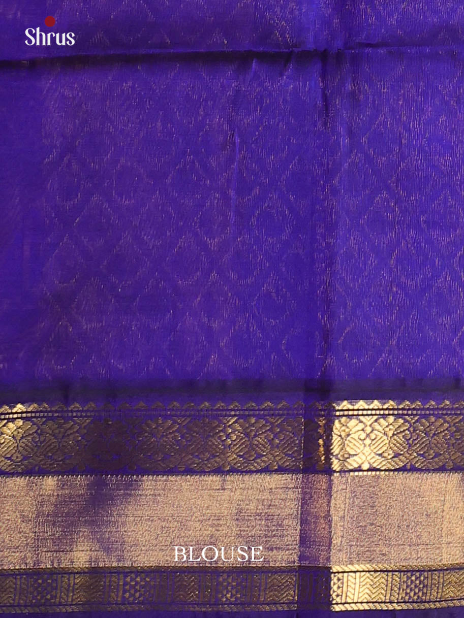 Peachish Pink & Blue - Silk Cotton Saree - Shop on Shrus.com