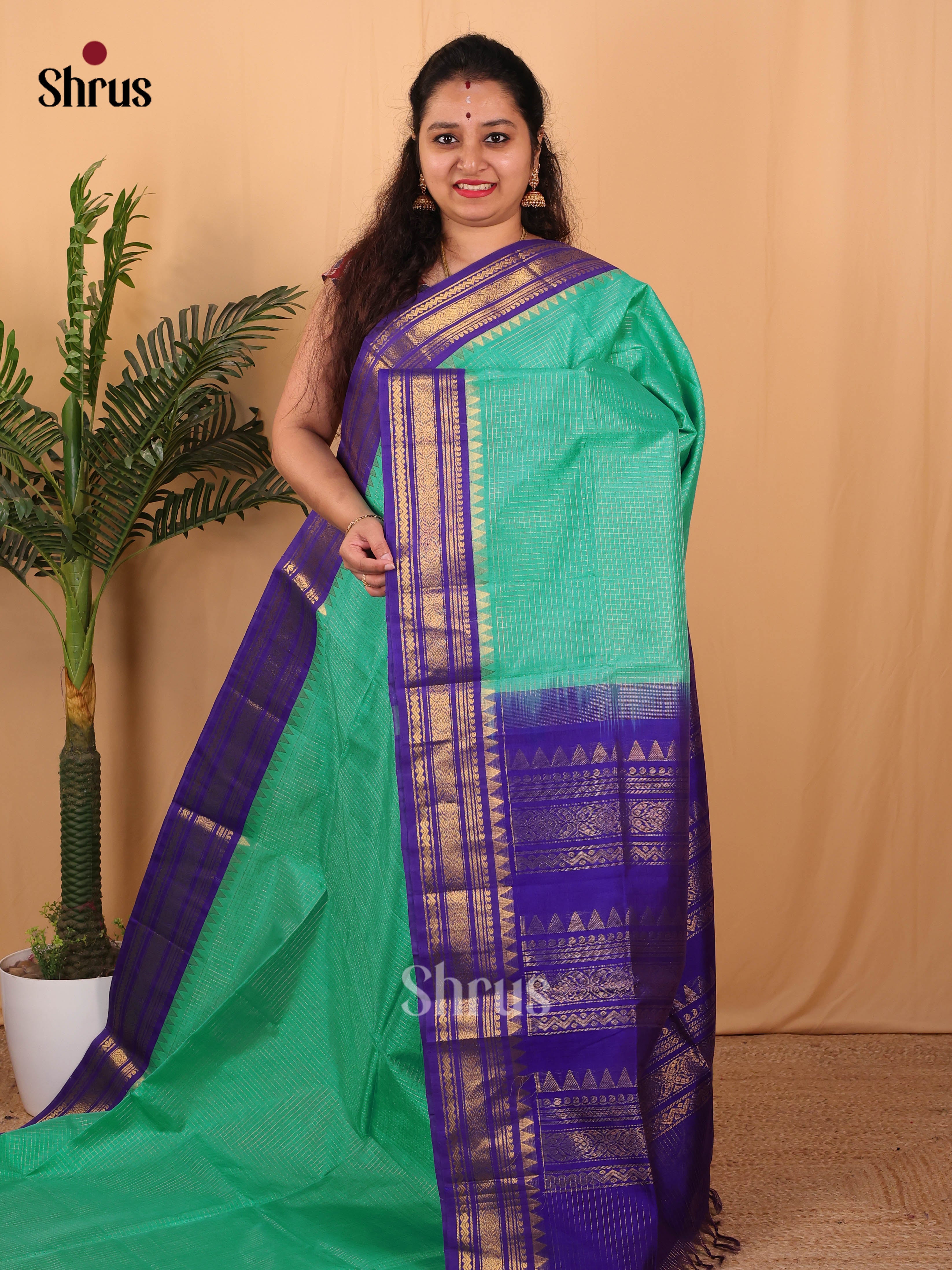 Green & Blue - Silk Cotton Saree - Shop on Shrus.com