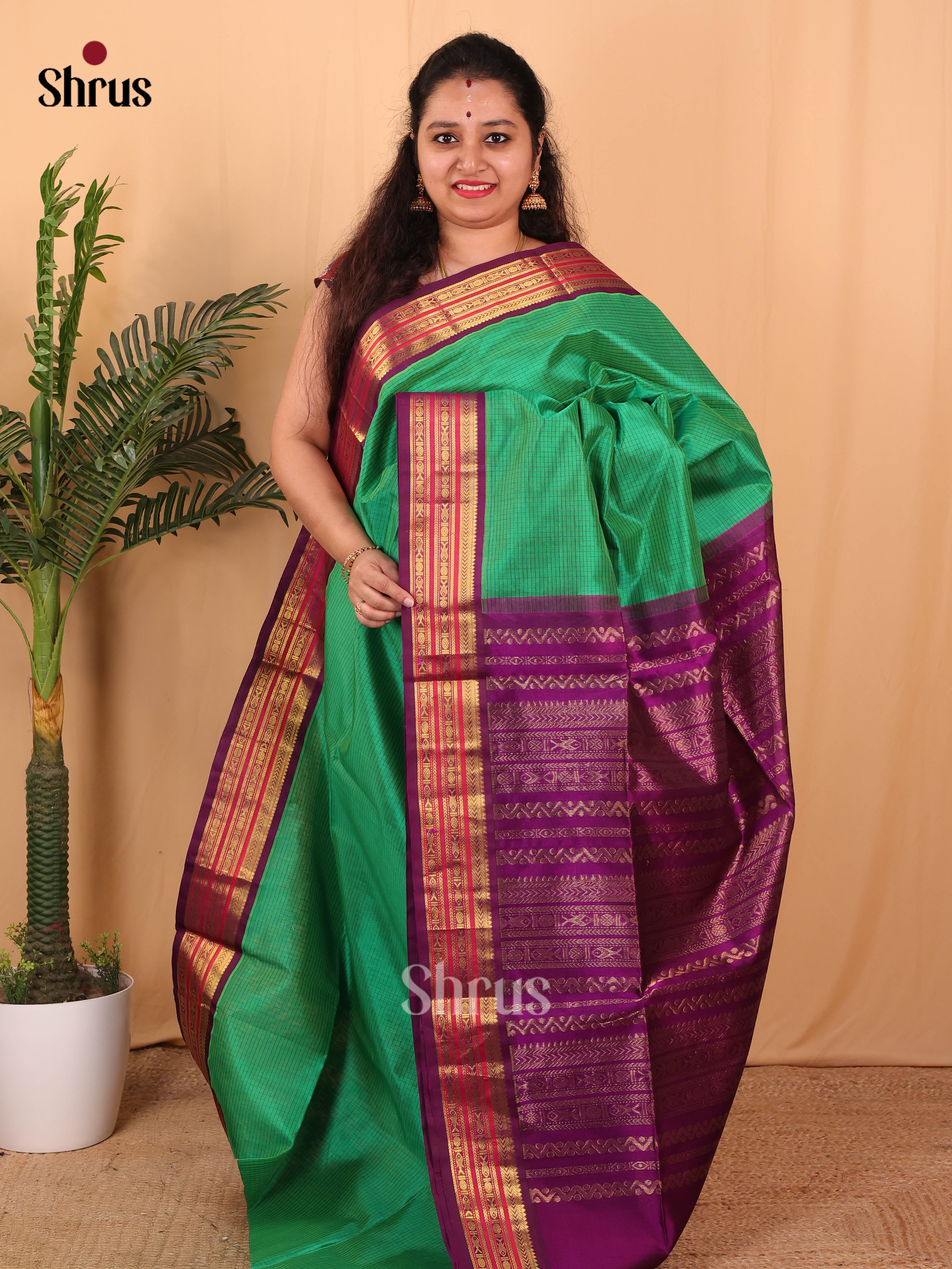 Green & Purple - Silk Cotton Saree - Shop on Shrus.com