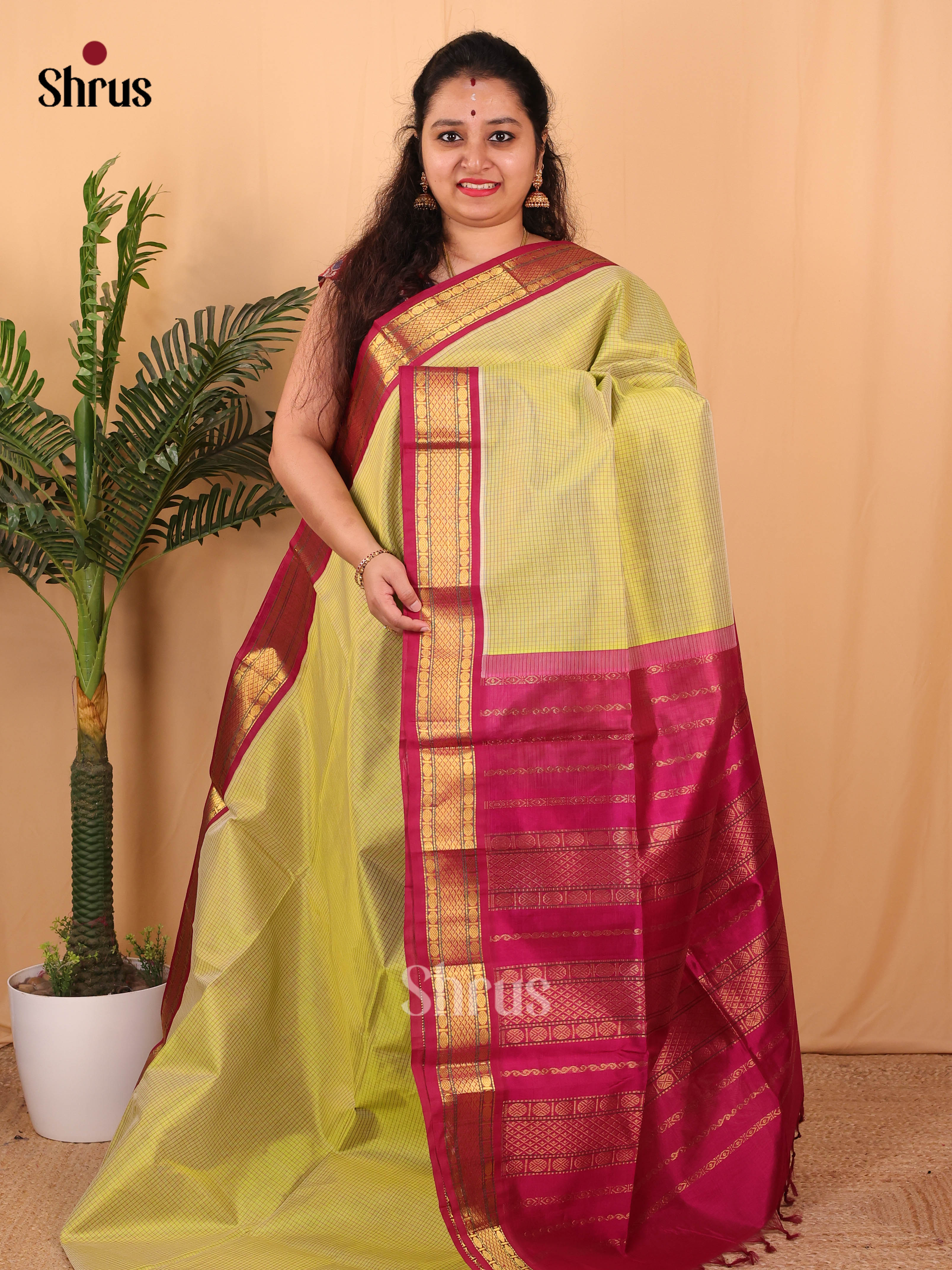 Green & Maroon - Silk Cotton Saree - Shop on Shrus.com
