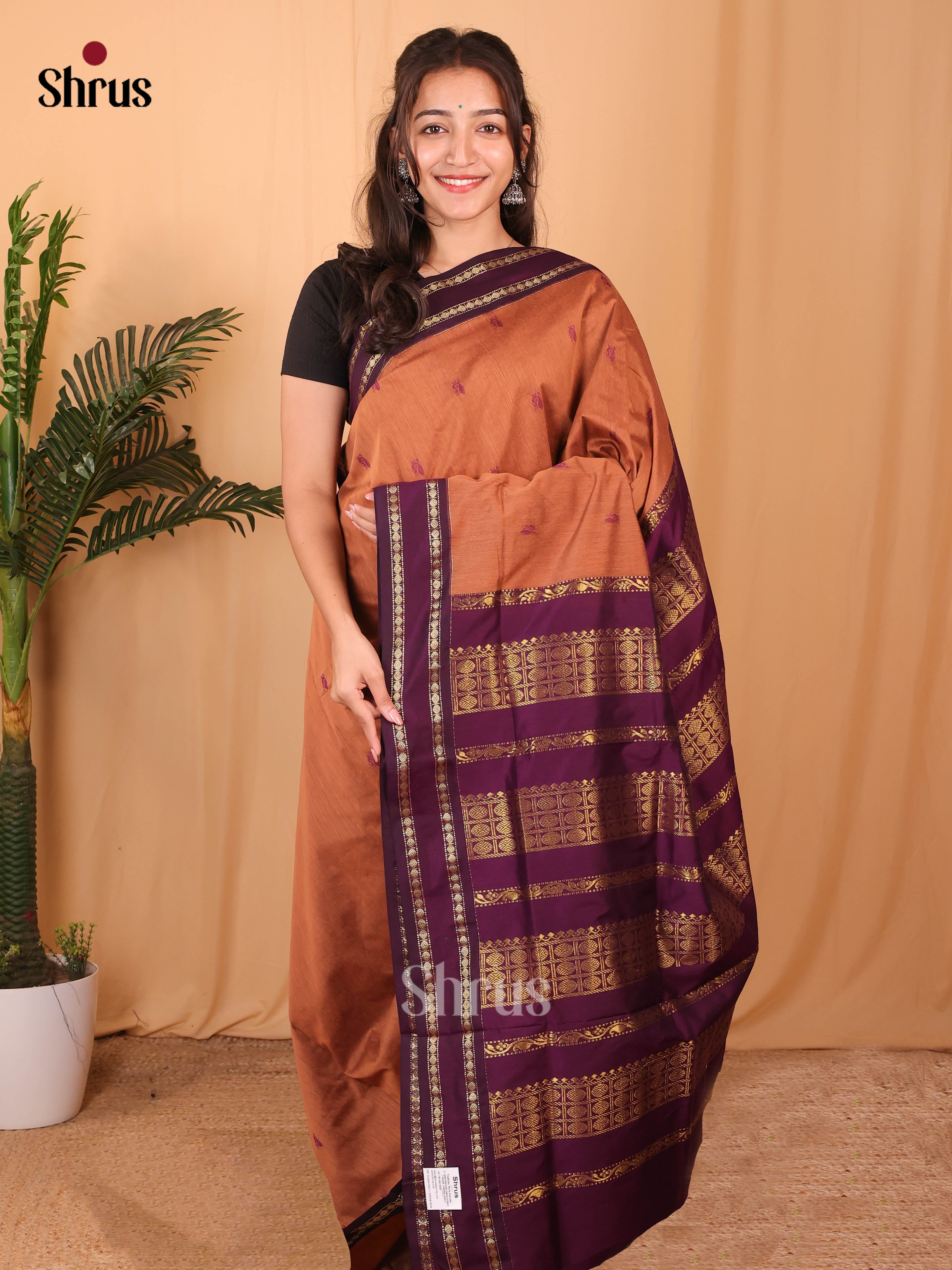 Brown & Violet - Kalyani Cotton Saree - Shop on Shrus.com
