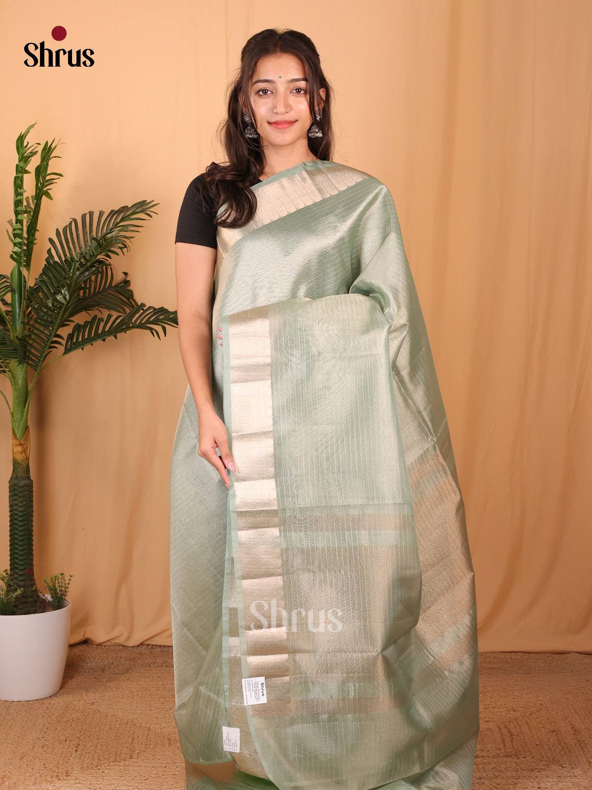 Green - Semi Tissue Saree - Shop on Shrus.com