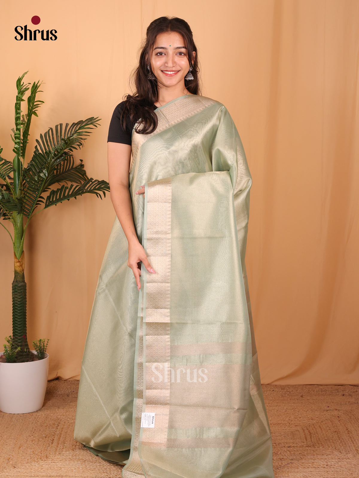 Green - Semi Tissue Saree - Shop on Shrus.com