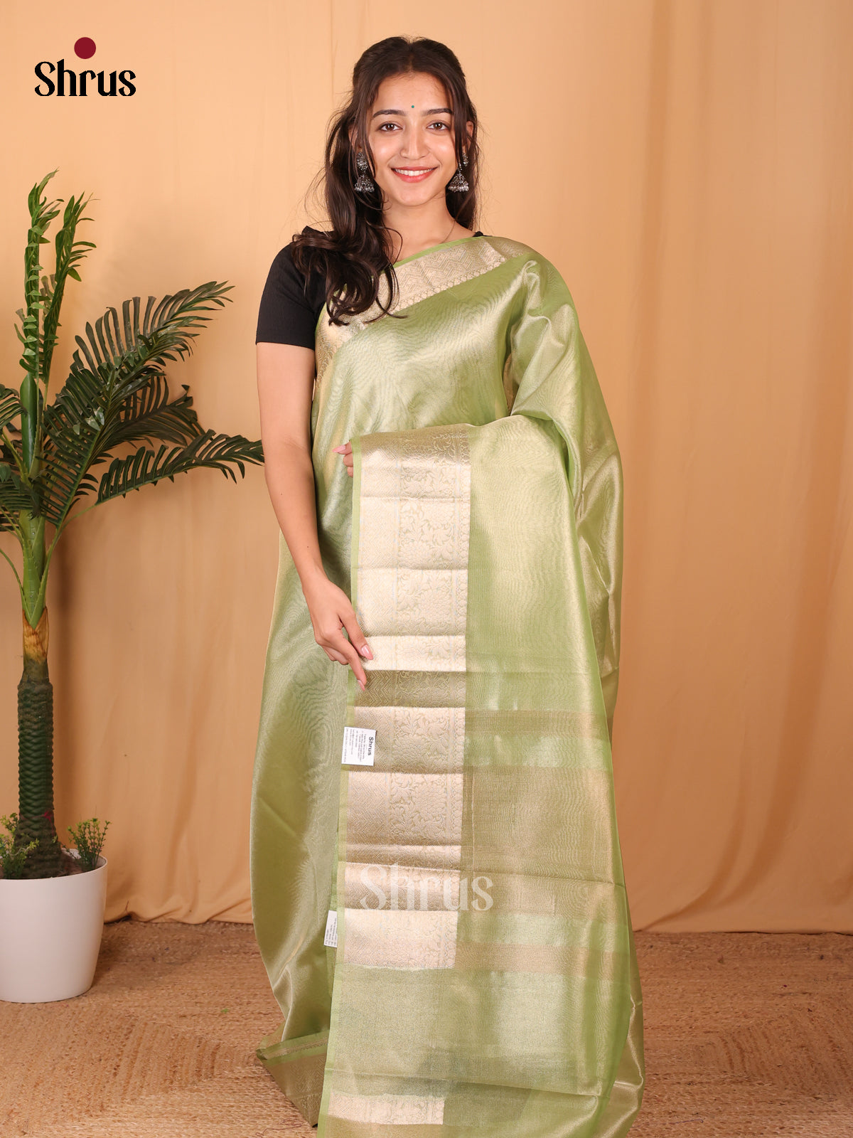 Green - Semi Tissue Saree - Shop on Shrus.com