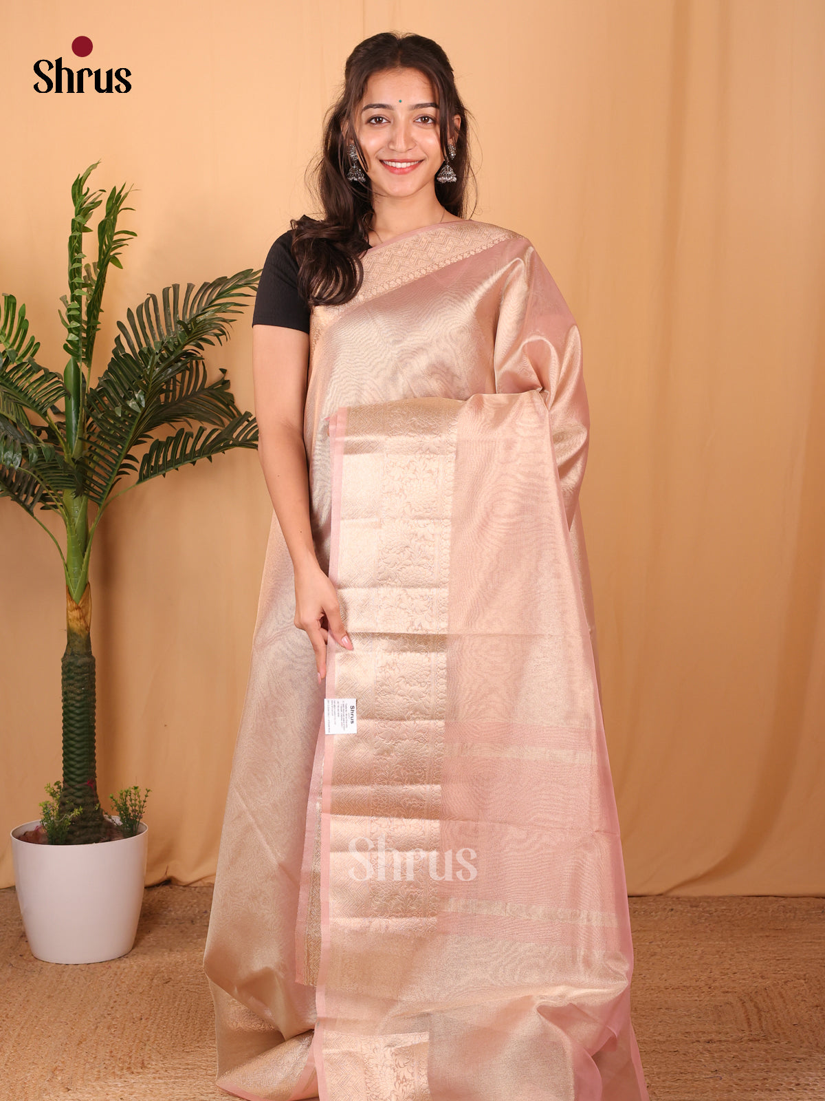 Pink - Semi Tissue Saree - Shop on Shrus.com