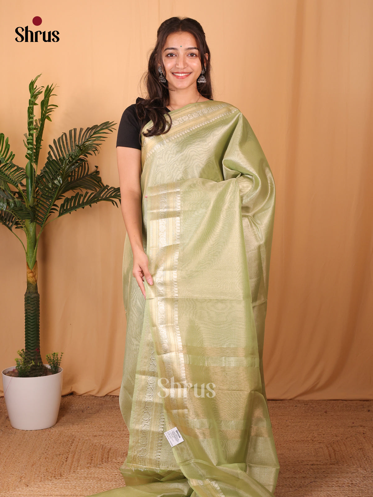 Green - Semi Tissue Saree - Shop on Shrus.com