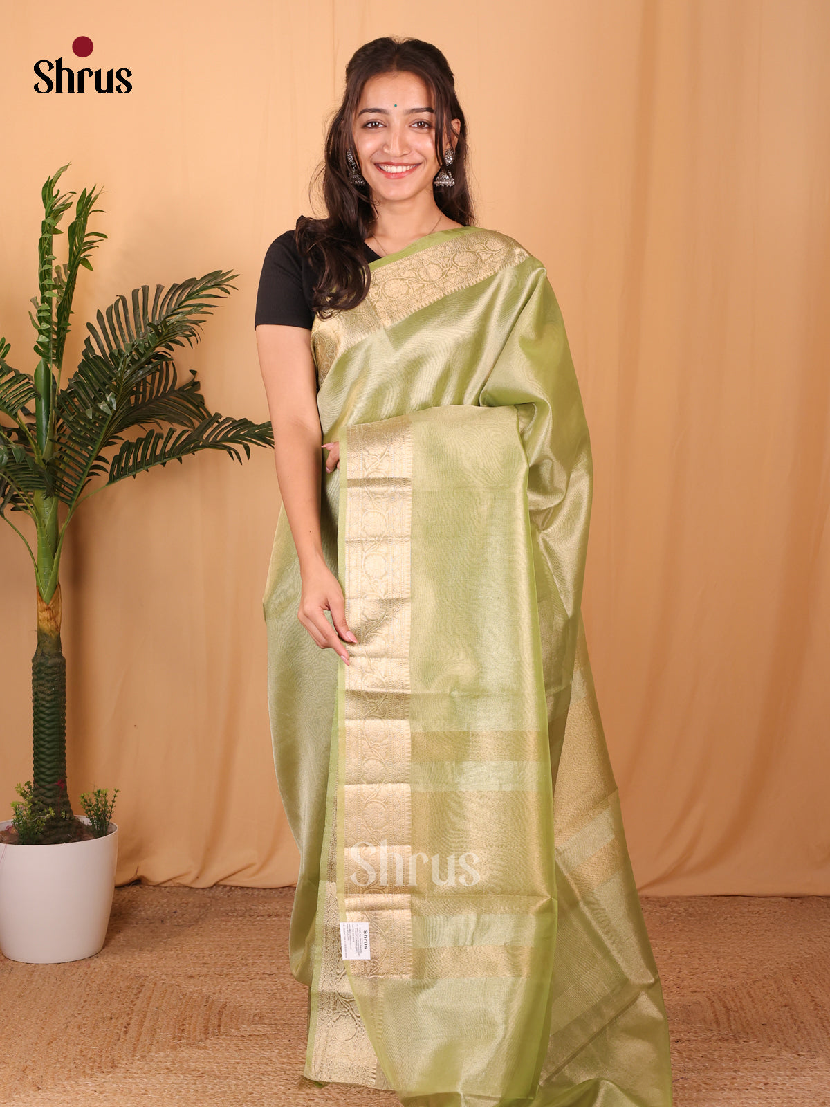 Green - Semi Tissue Saree - Shop on Shrus.com