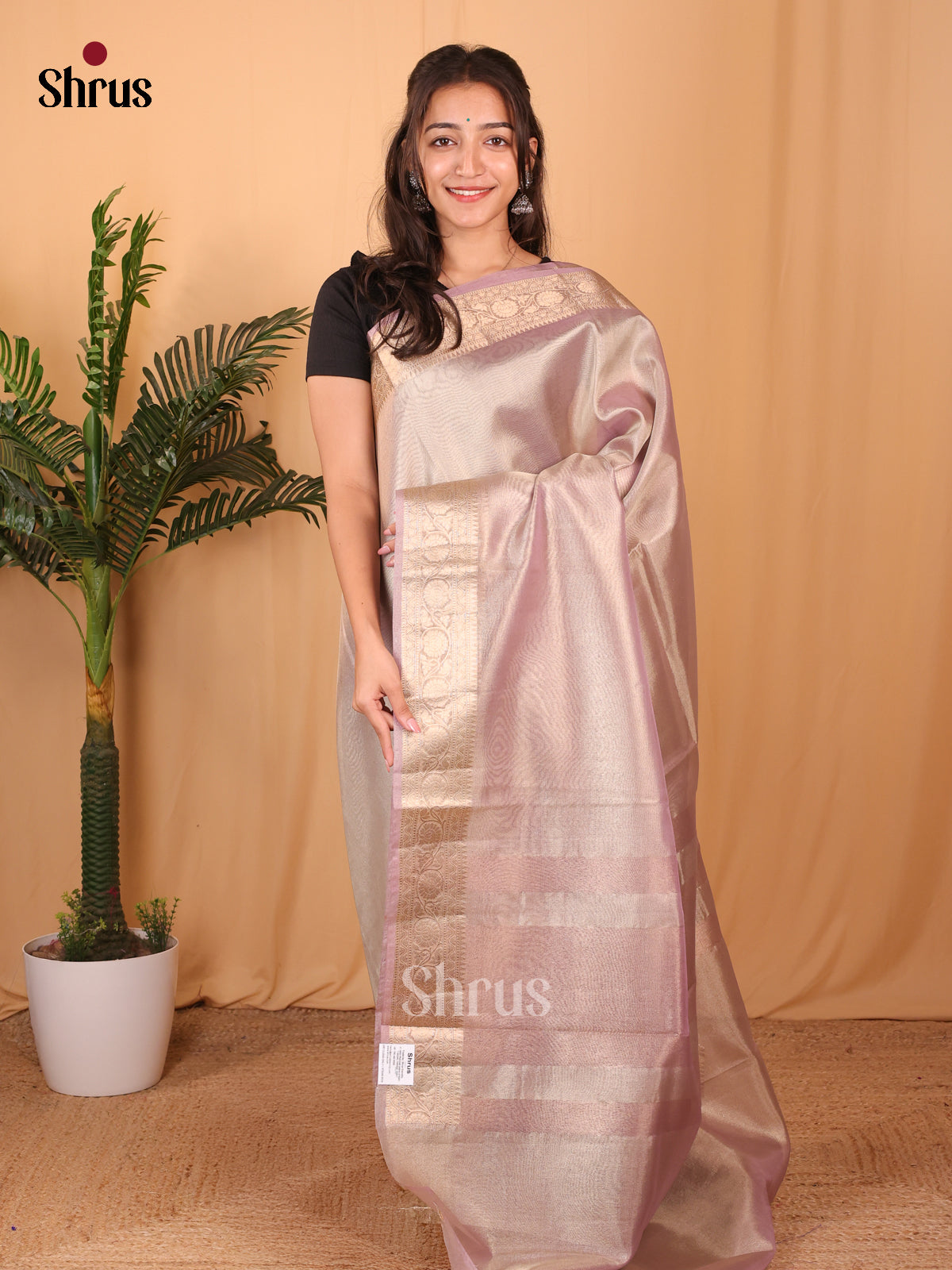 Lavender - Semi Tissue Saree - Shop on Shrus.com