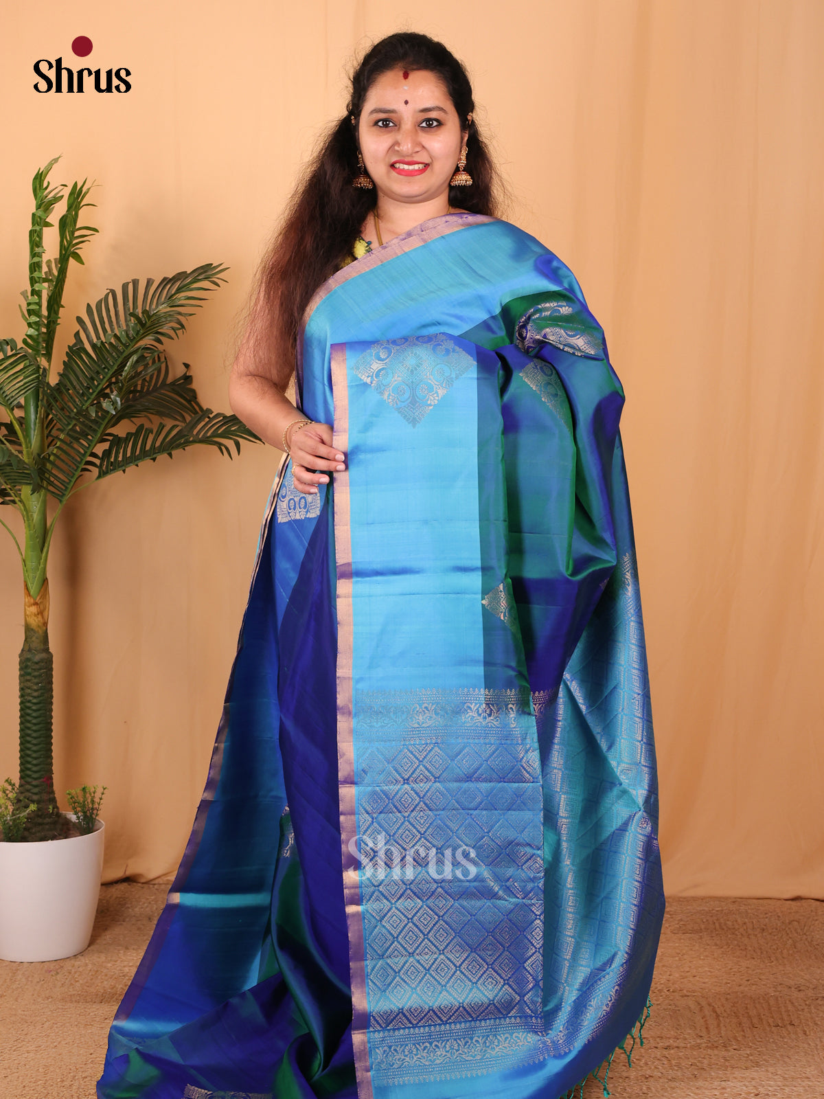Blue & Lite Blue - Soft Silk Saree - Shop on Shrus.com