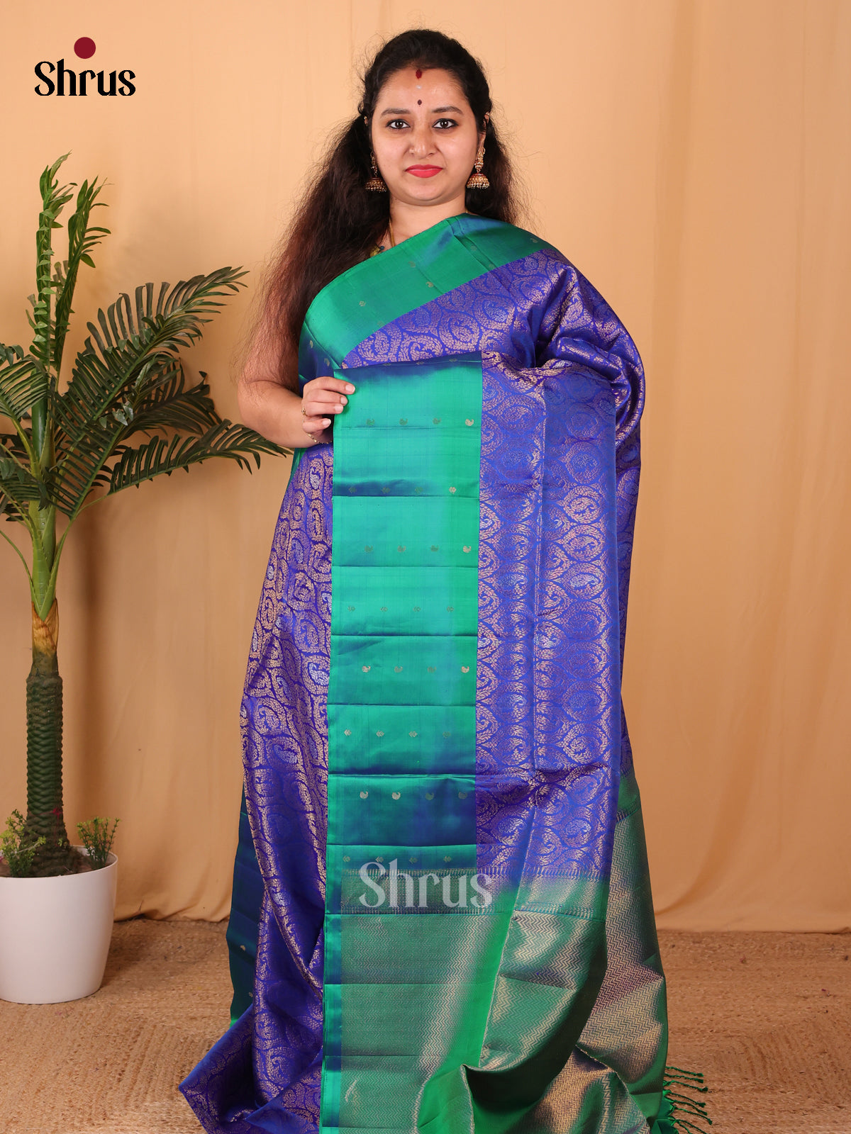 Blue & Green- Soft Silk Saree - Shop on Shrus.com