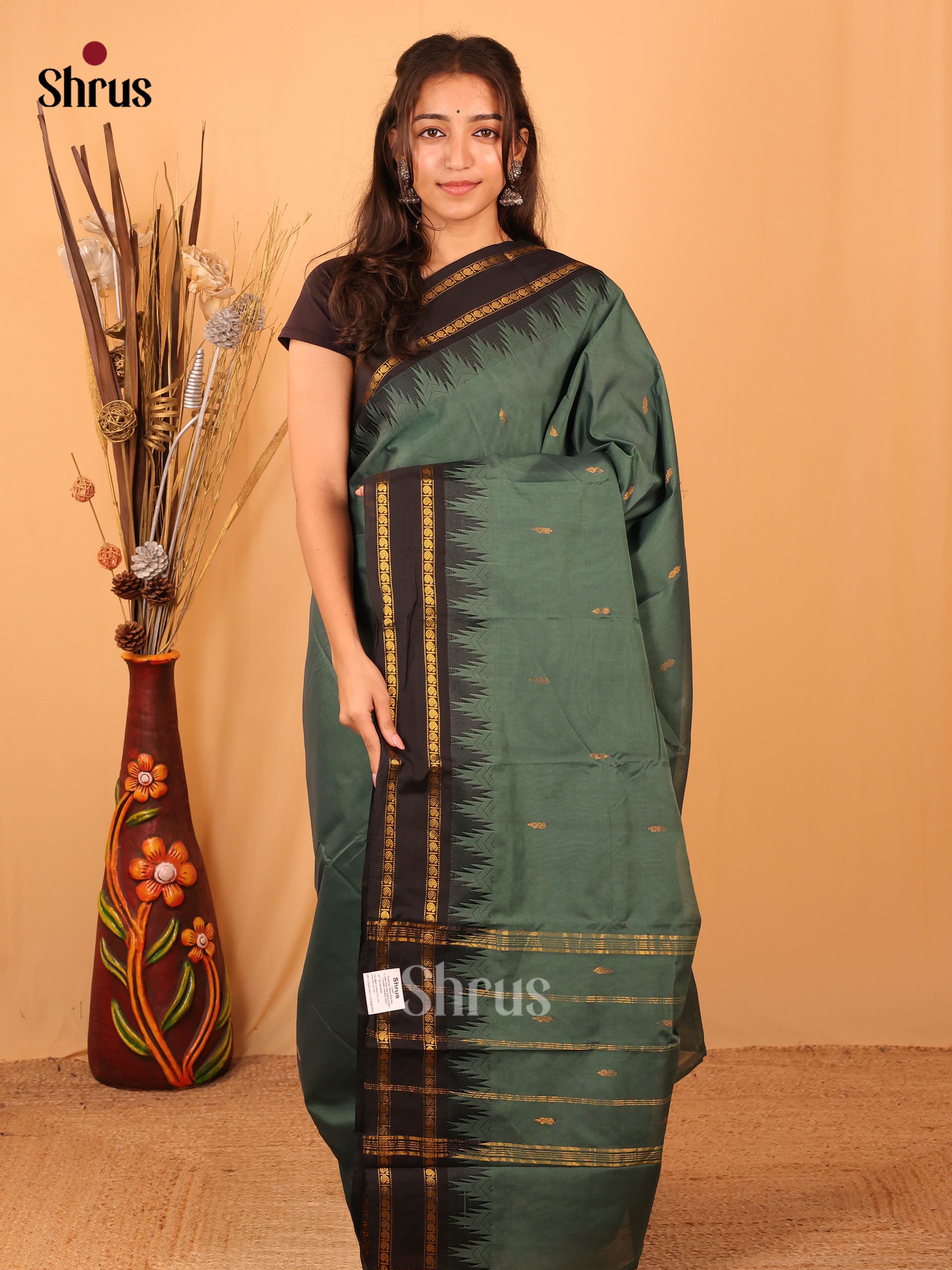 Green & Black - Chettinad Mix Cotton Saree - Shop on Shrus.com