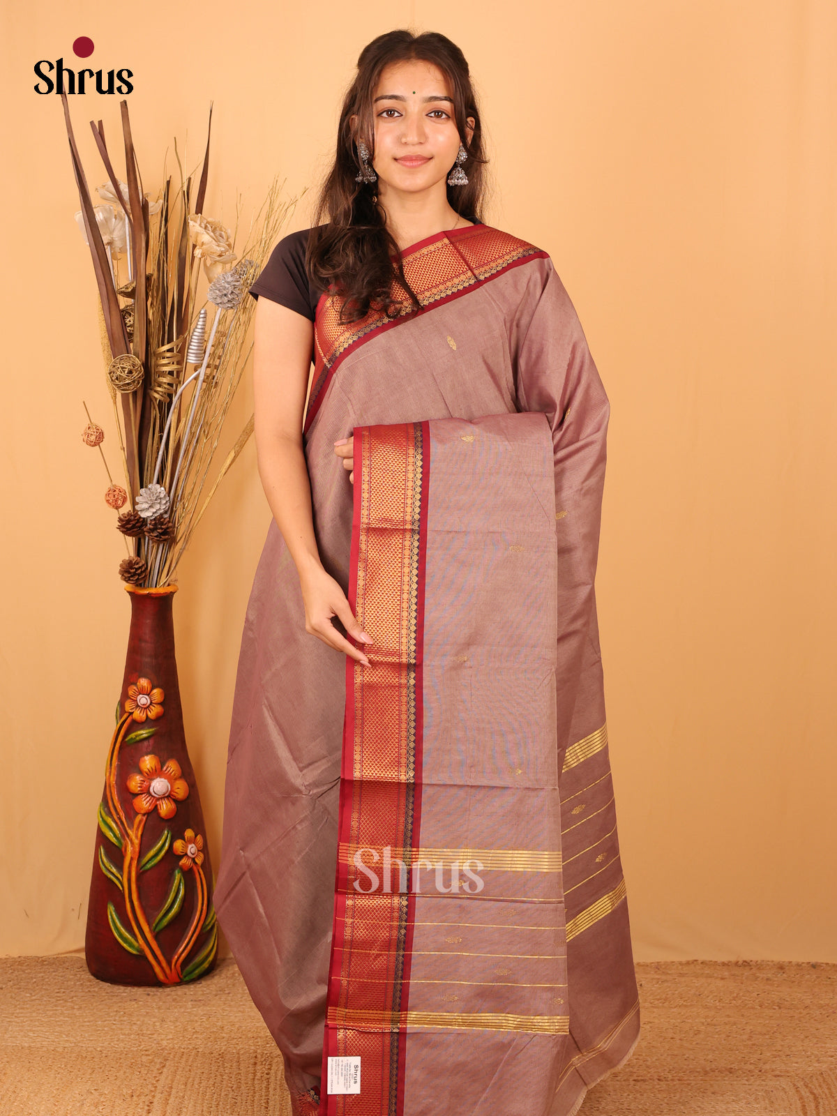 Onion Pink & Maroon- Chettinad Mix Cotton Saree - Shop on Shrus.com