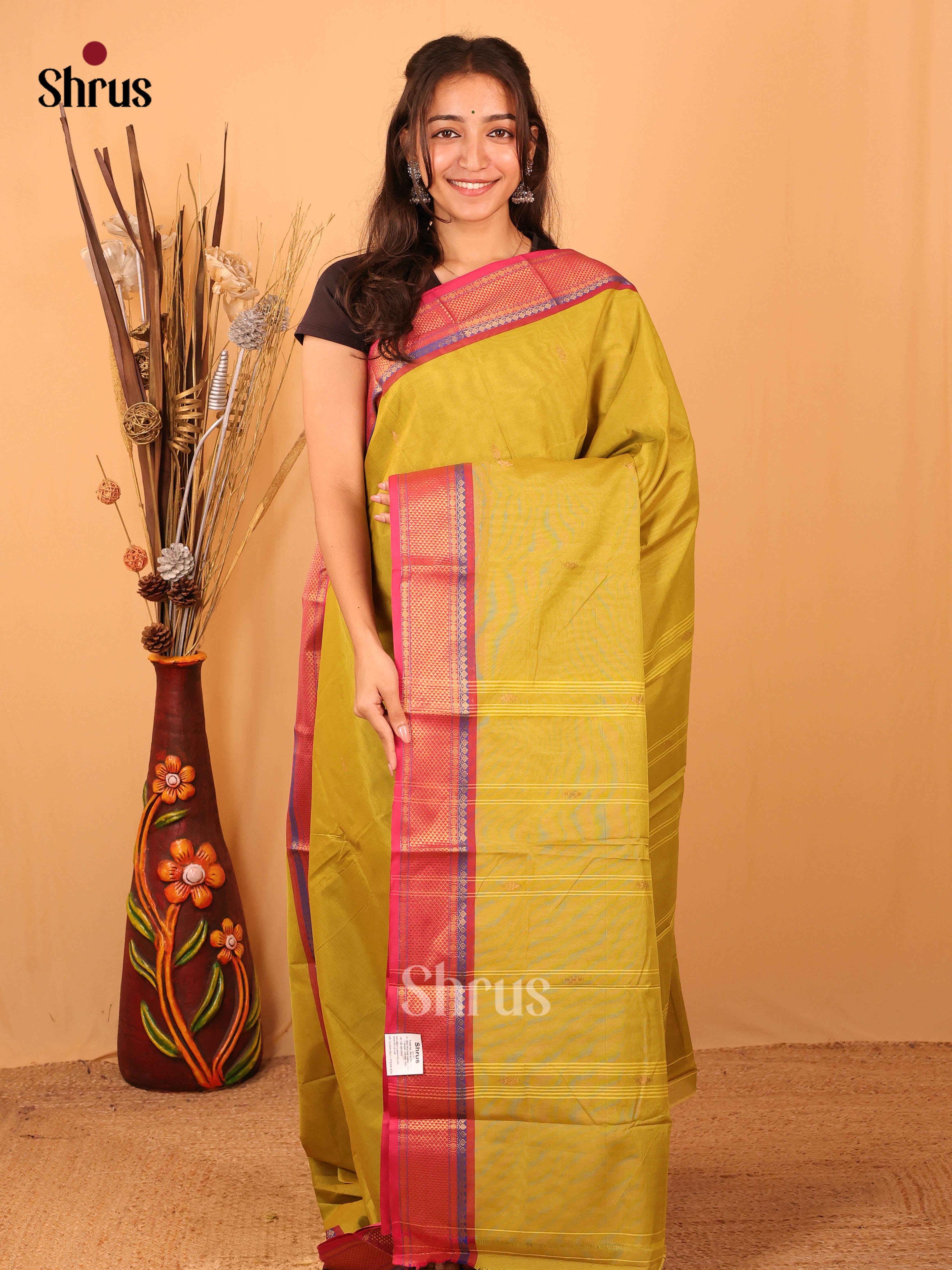 Green & Pink - Chettinad Mix Cotton Saree - Shop on Shrus.com