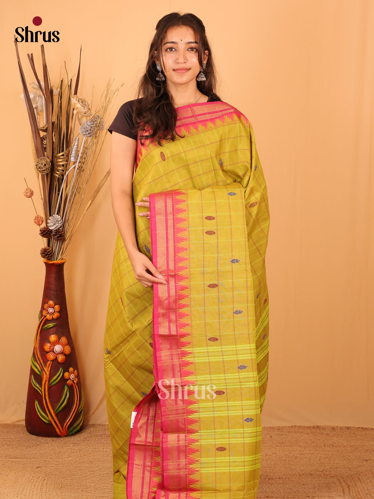 Green & Pink - Chettinad Mix Cotton Saree - Shop on Shrus.com