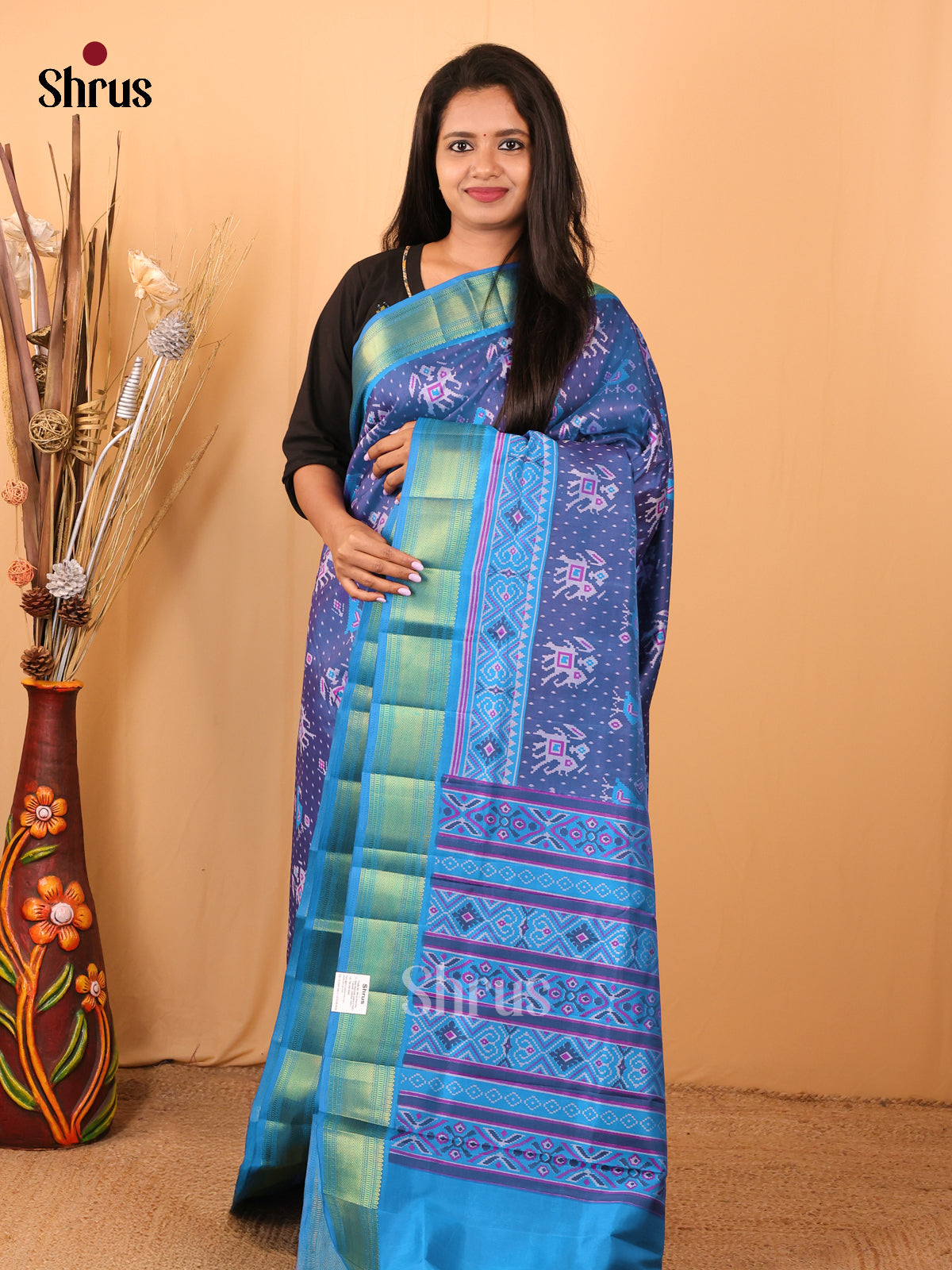 Blue - Semi Patola Saree - Shop on Shrus.com