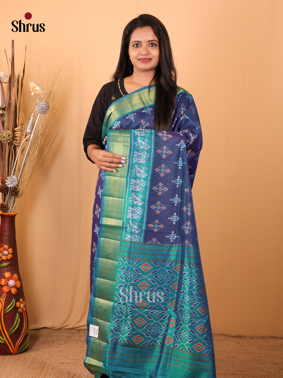 Blue & Green- Semi Patola Saree - Shop on Shrus.com