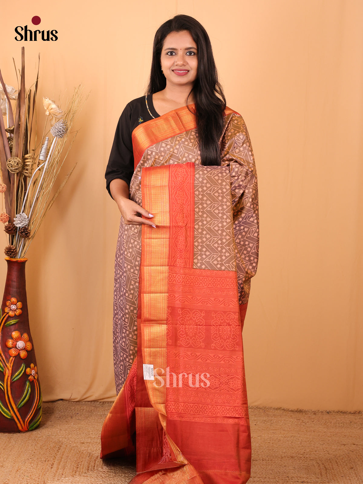 Double Shaded Purple & Brick Orange - Semi Patola Saree - Shop on Shrus.com