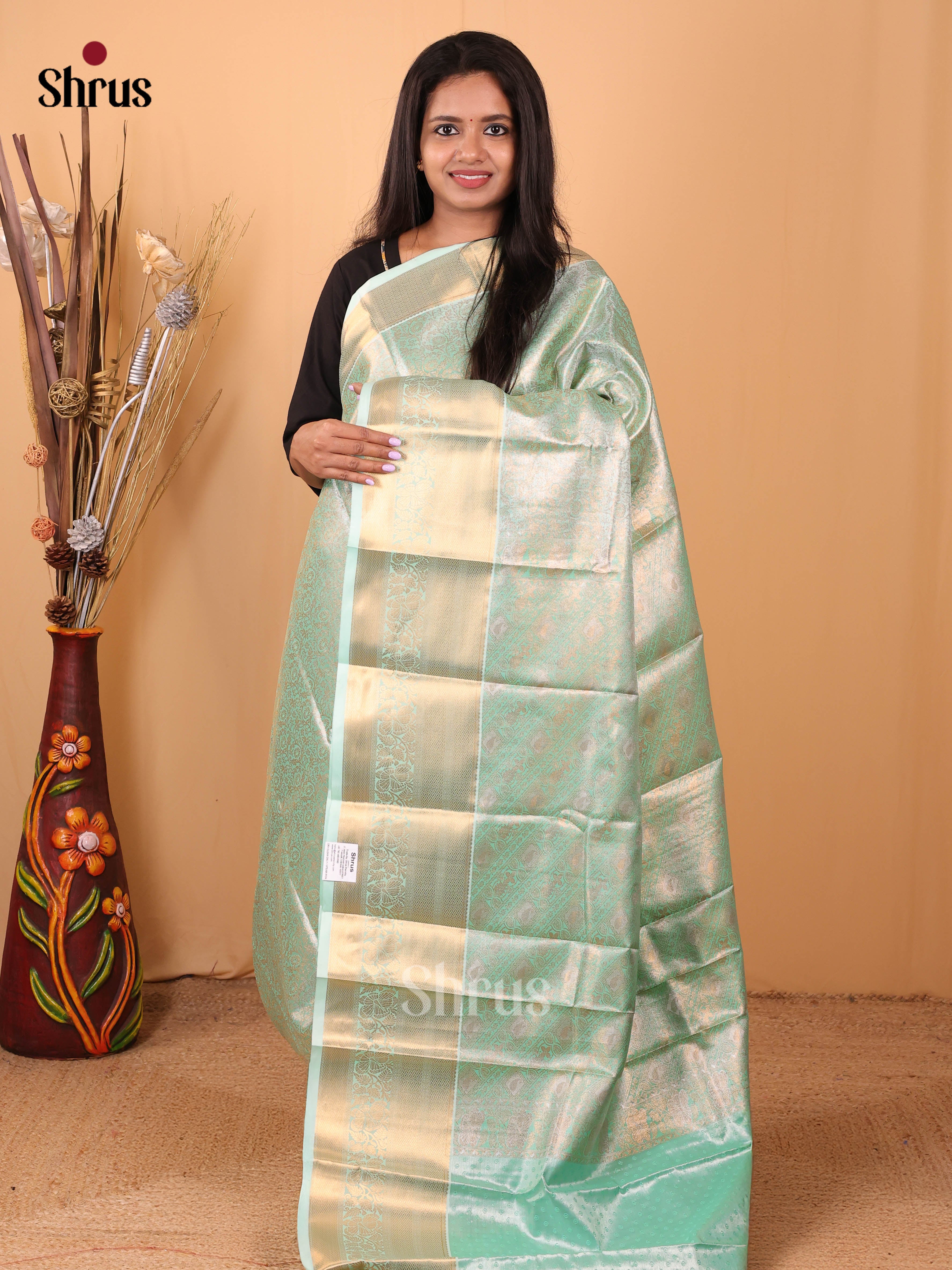 Teal - Kanchipuram-halfpure Saree - Shop on Shrus.com