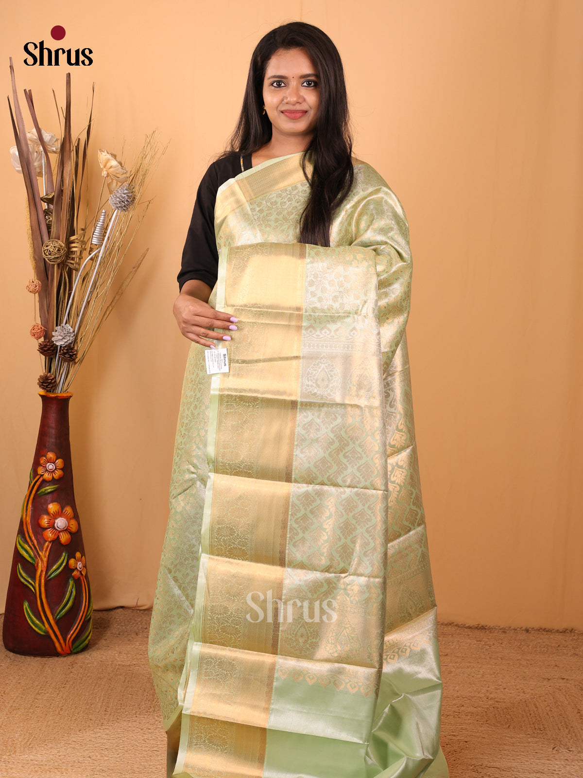 Pastel Green - Kanchipuram-halfpure Saree - Shop on Shrus.com