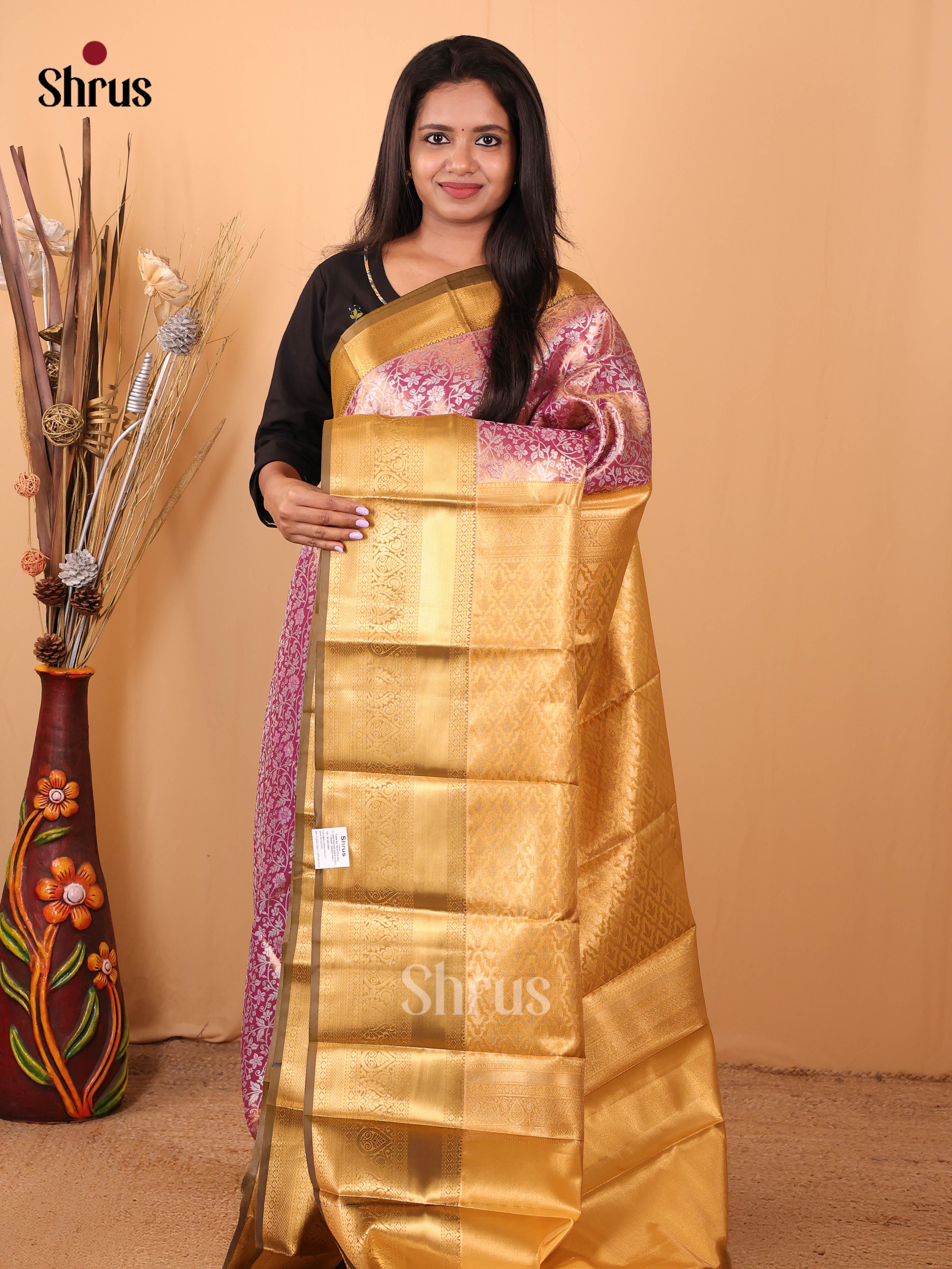 Purple & Gold - Kanchipuram-halfpure Saree - Shop on Shrus.com