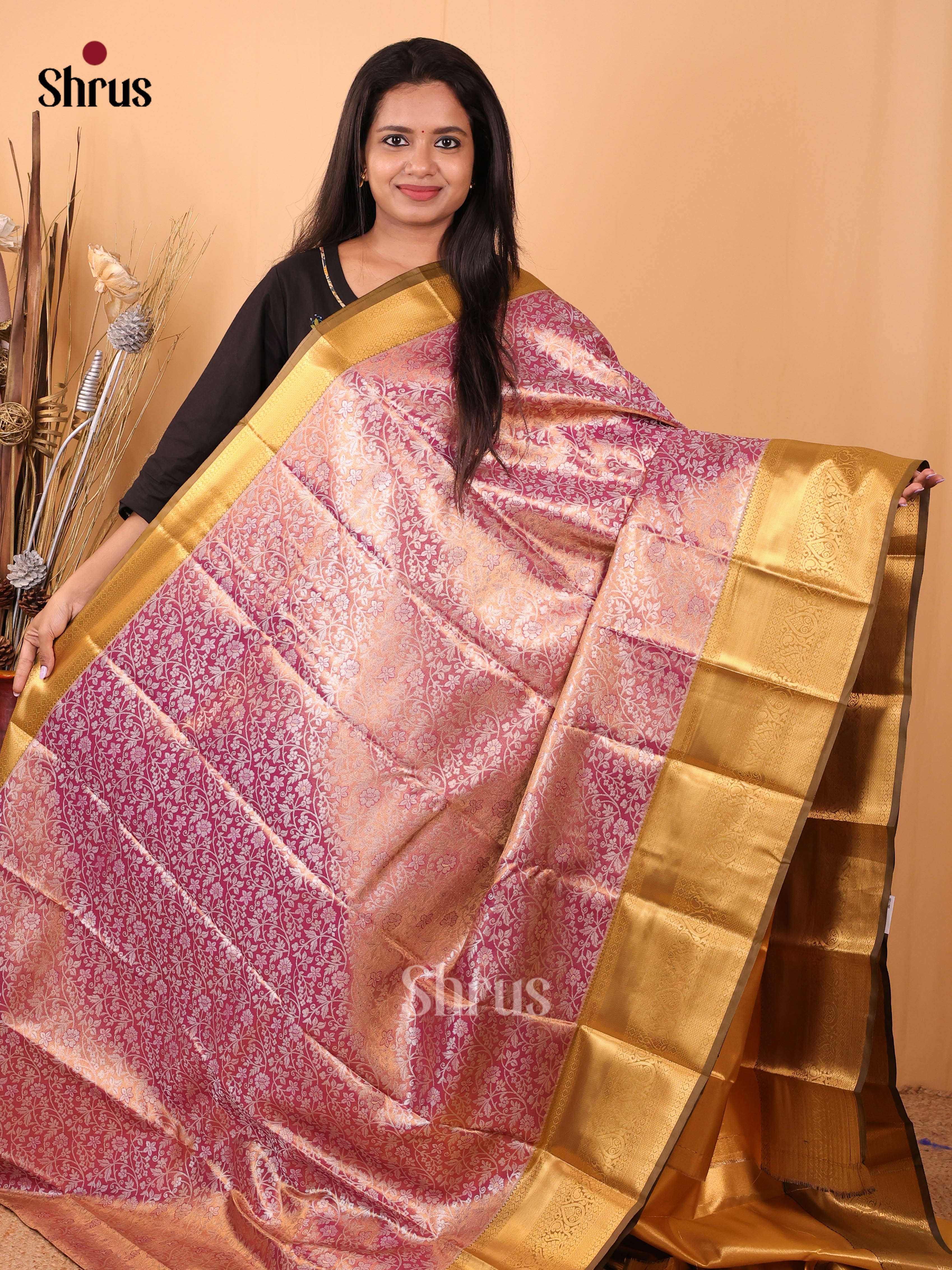 Purple & Gold - Kanchipuram-halfpure Saree - Shop on Shrus.com