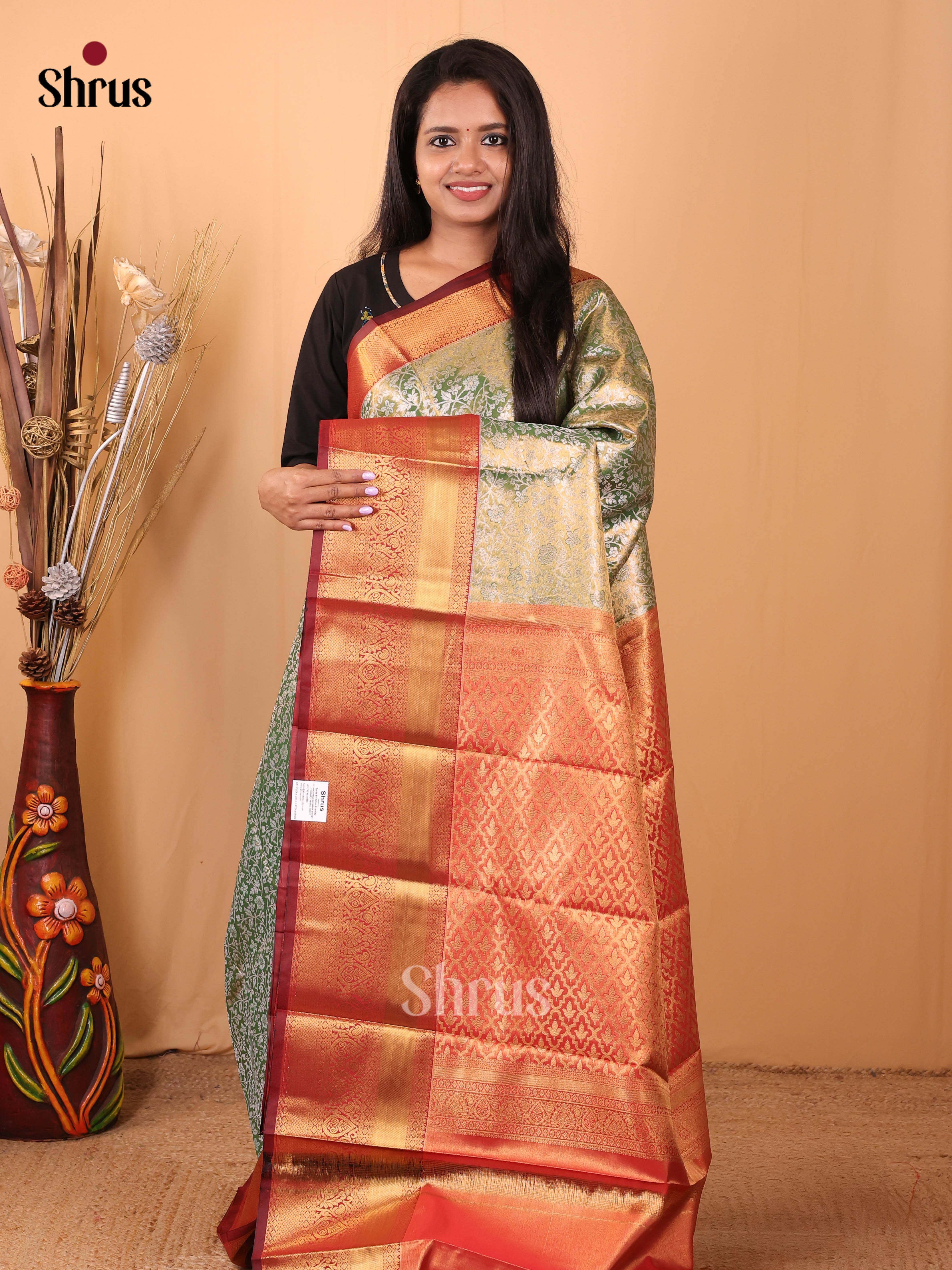 Green & Maroon - Kanchipuram-halfpure Saree - Shop on Shrus.com