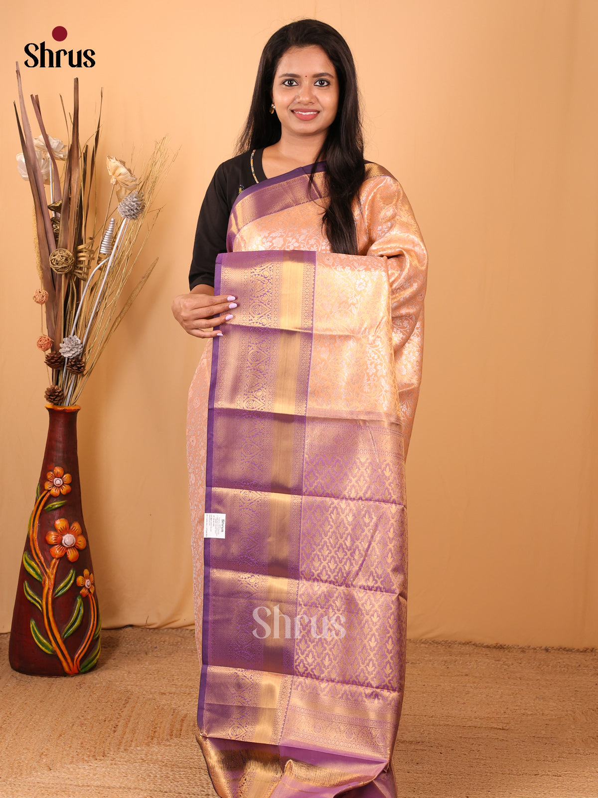 Peach & Violet - Kanchipuram-halfpure Saree - Shop on Shrus.com
