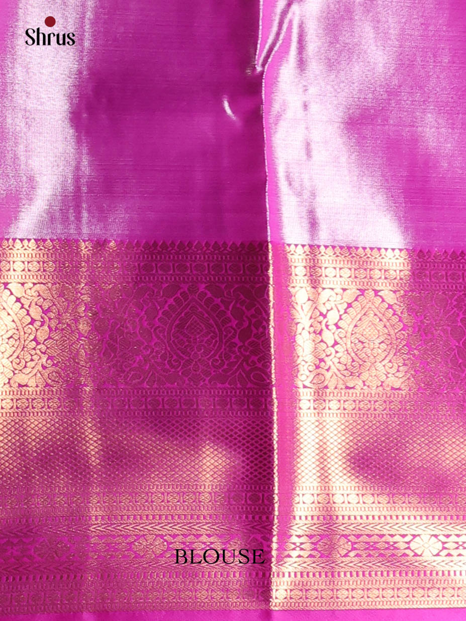Cream & Purple - Kanchipuram-halfpure Saree - Shop on Shrus.com