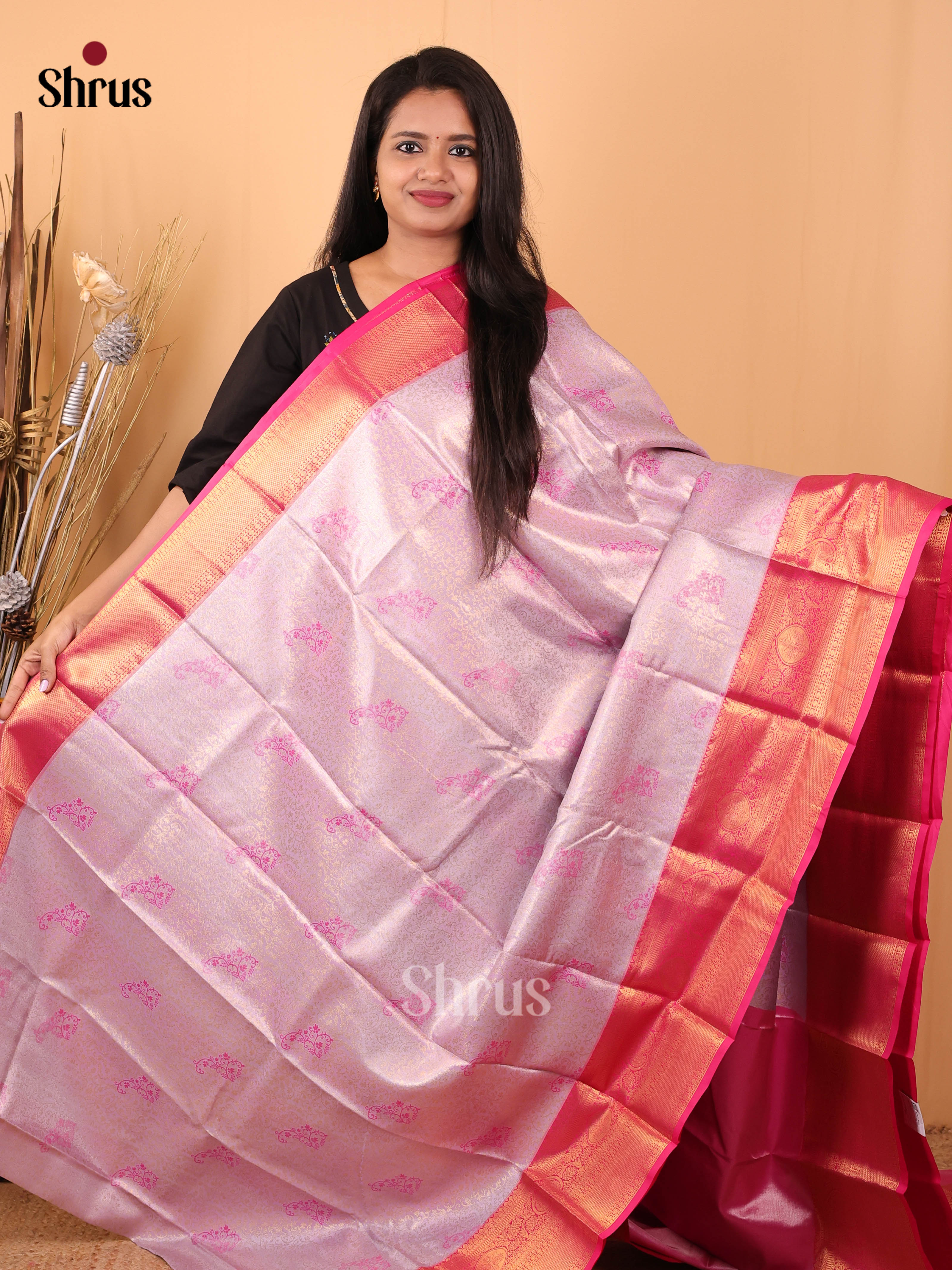 Lavender & Pink - Kanchipuram-halfpure Saree - Shop on Shrus.com
