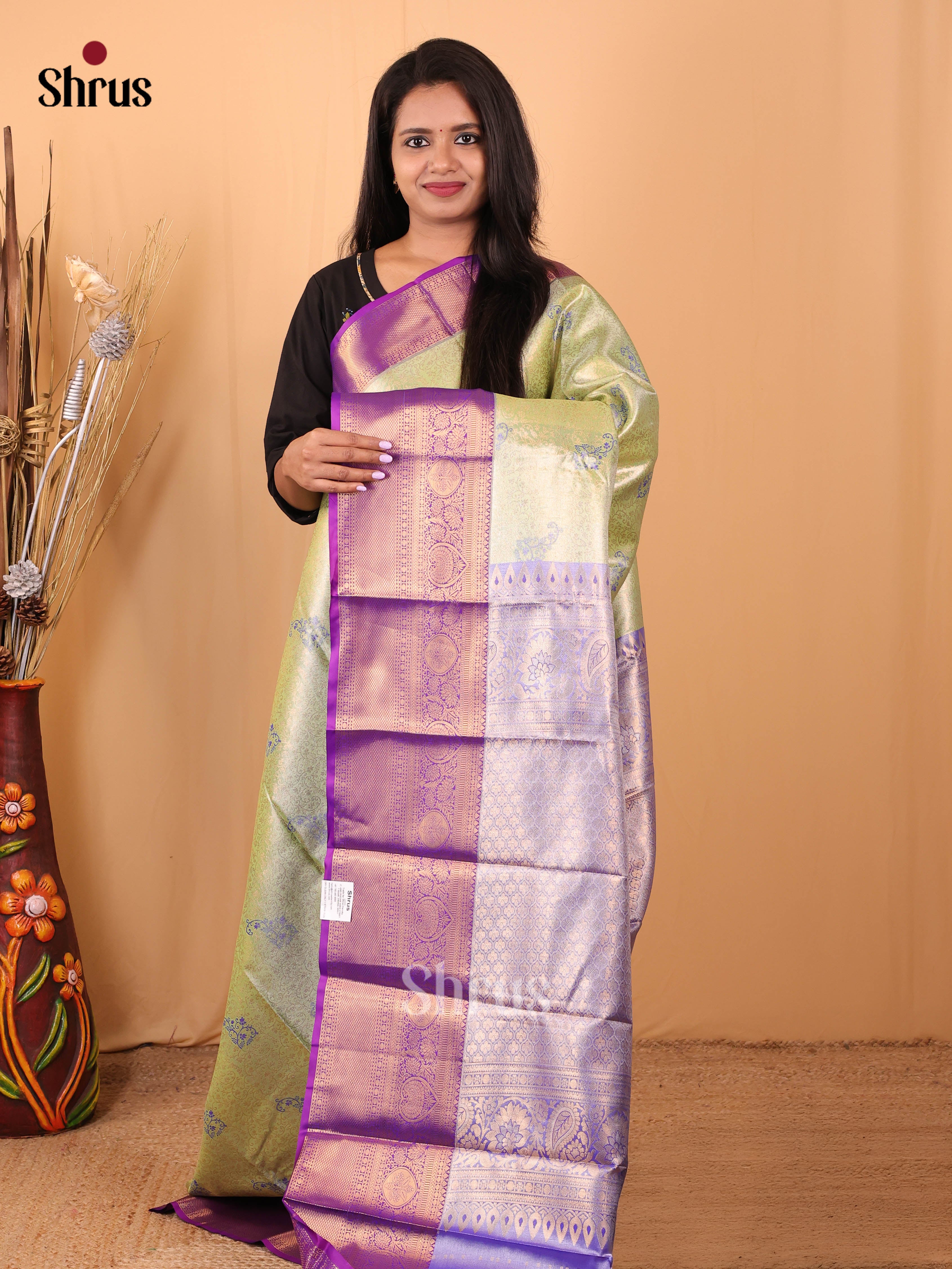 Green & Violet - Kanchipuram-halfpure Saree - Shop on Shrus.com