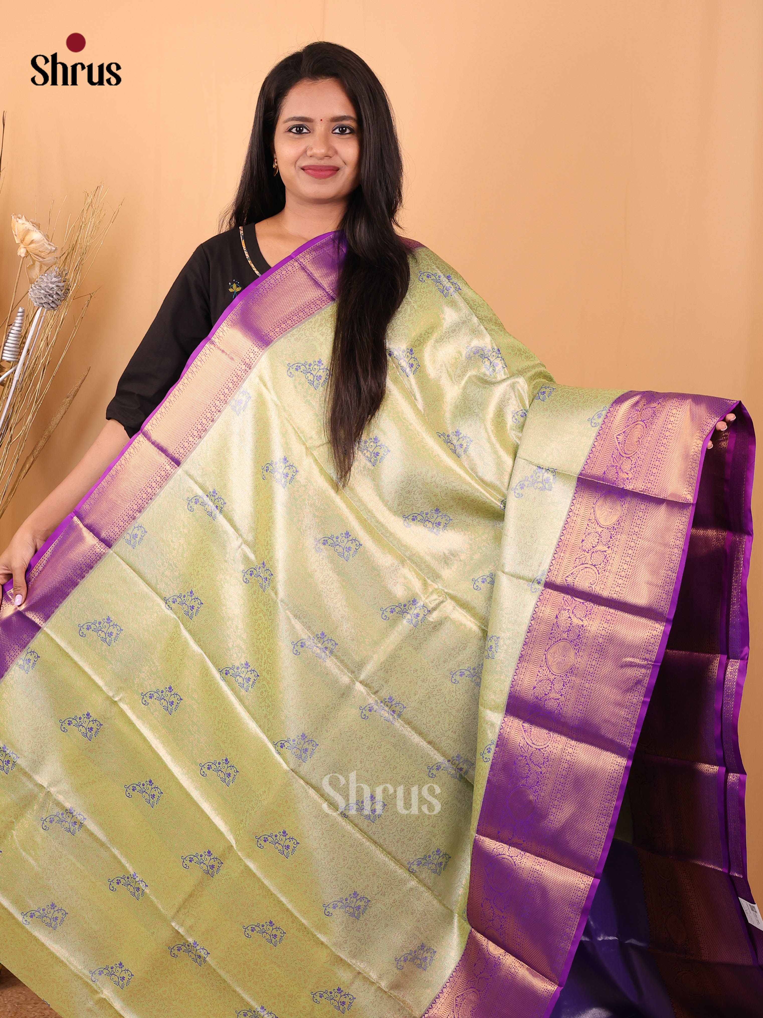 Green & Violet - Kanchipuram-halfpure Saree - Shop on Shrus.com