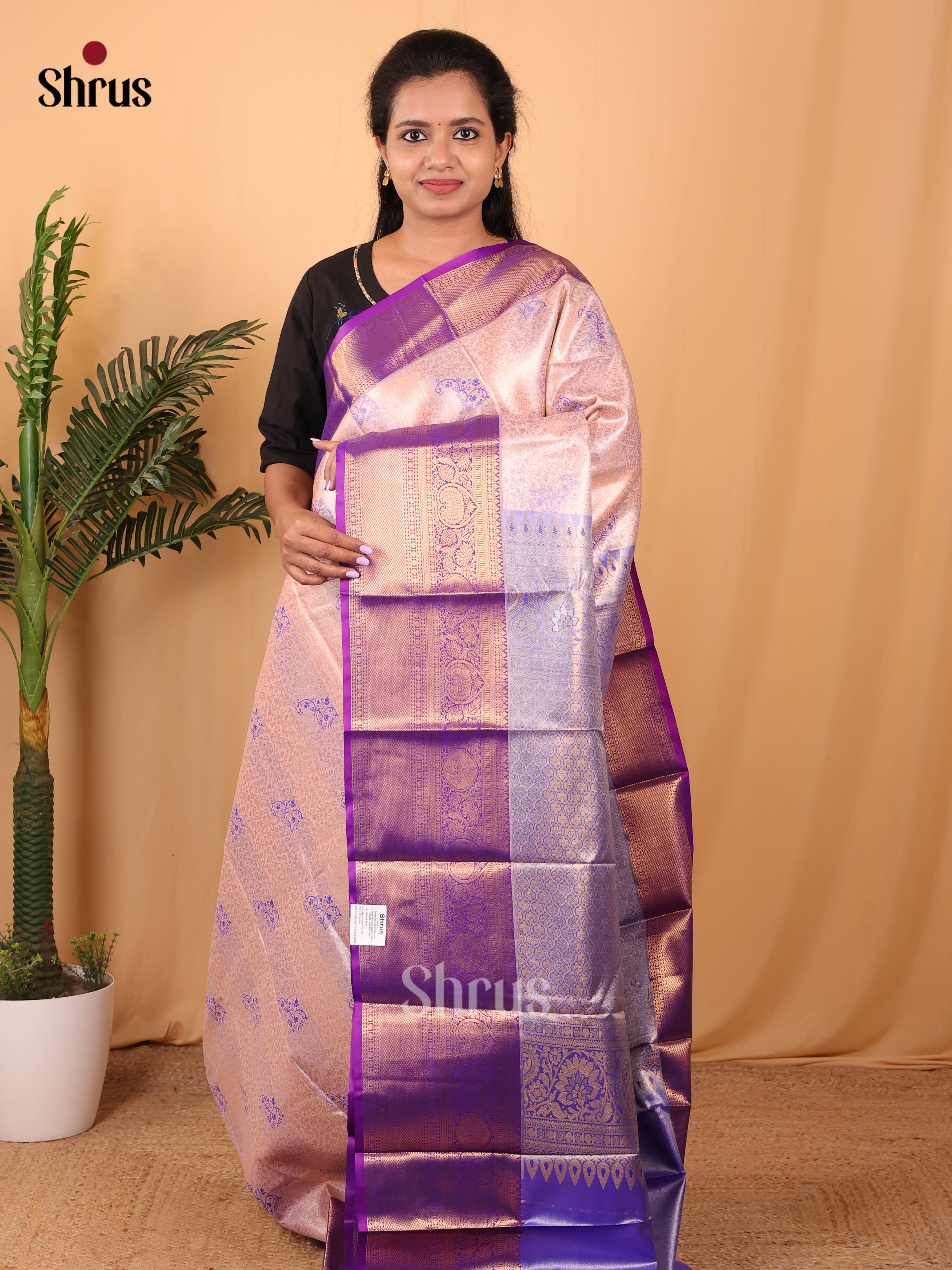 Dusty Pink & Violet - Kanchipuram-halfpure Saree - Shop on Shrus.com