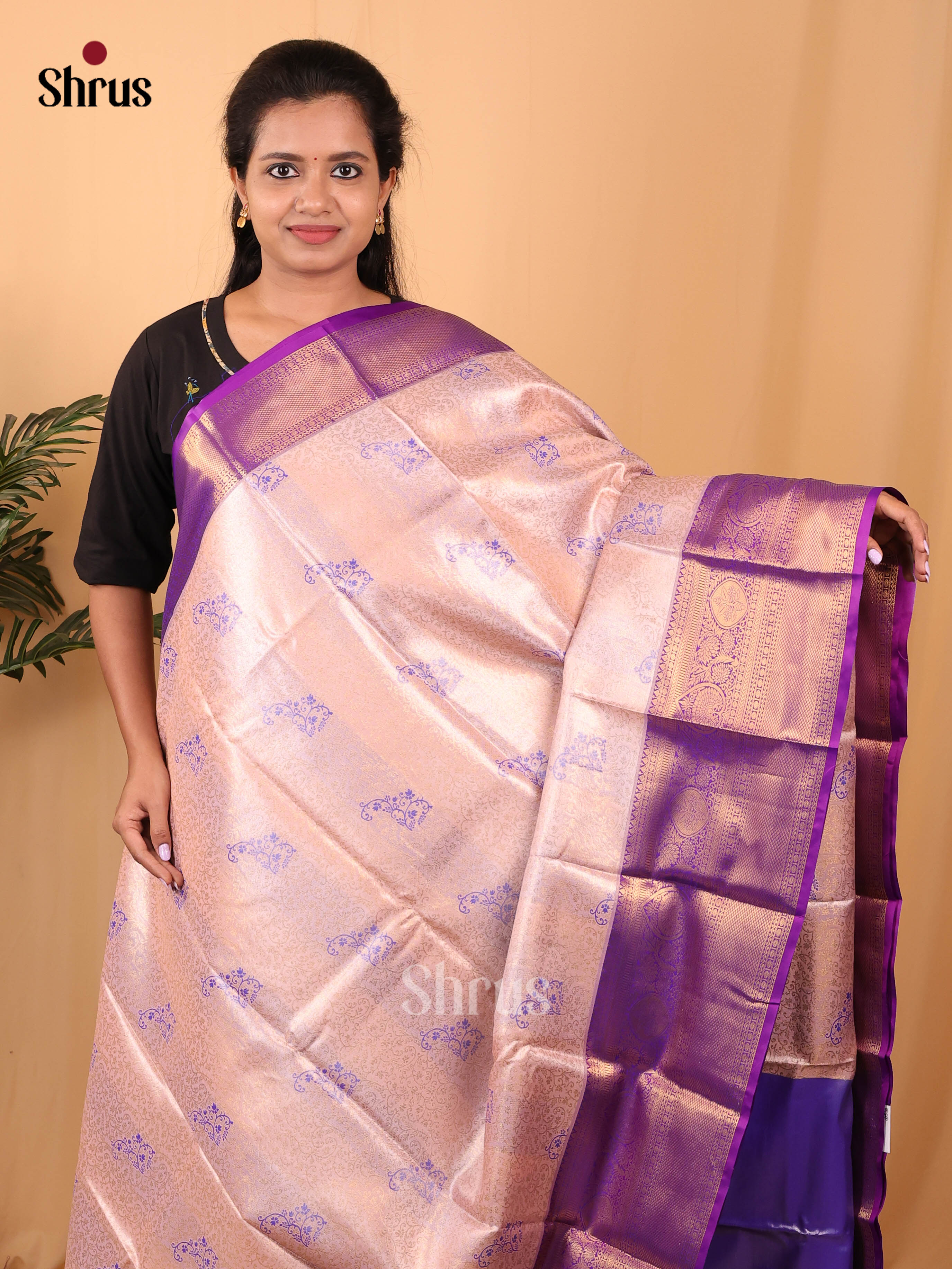 Dusty Pink & Violet - Kanchipuram-halfpure Saree - Shop on Shrus.com