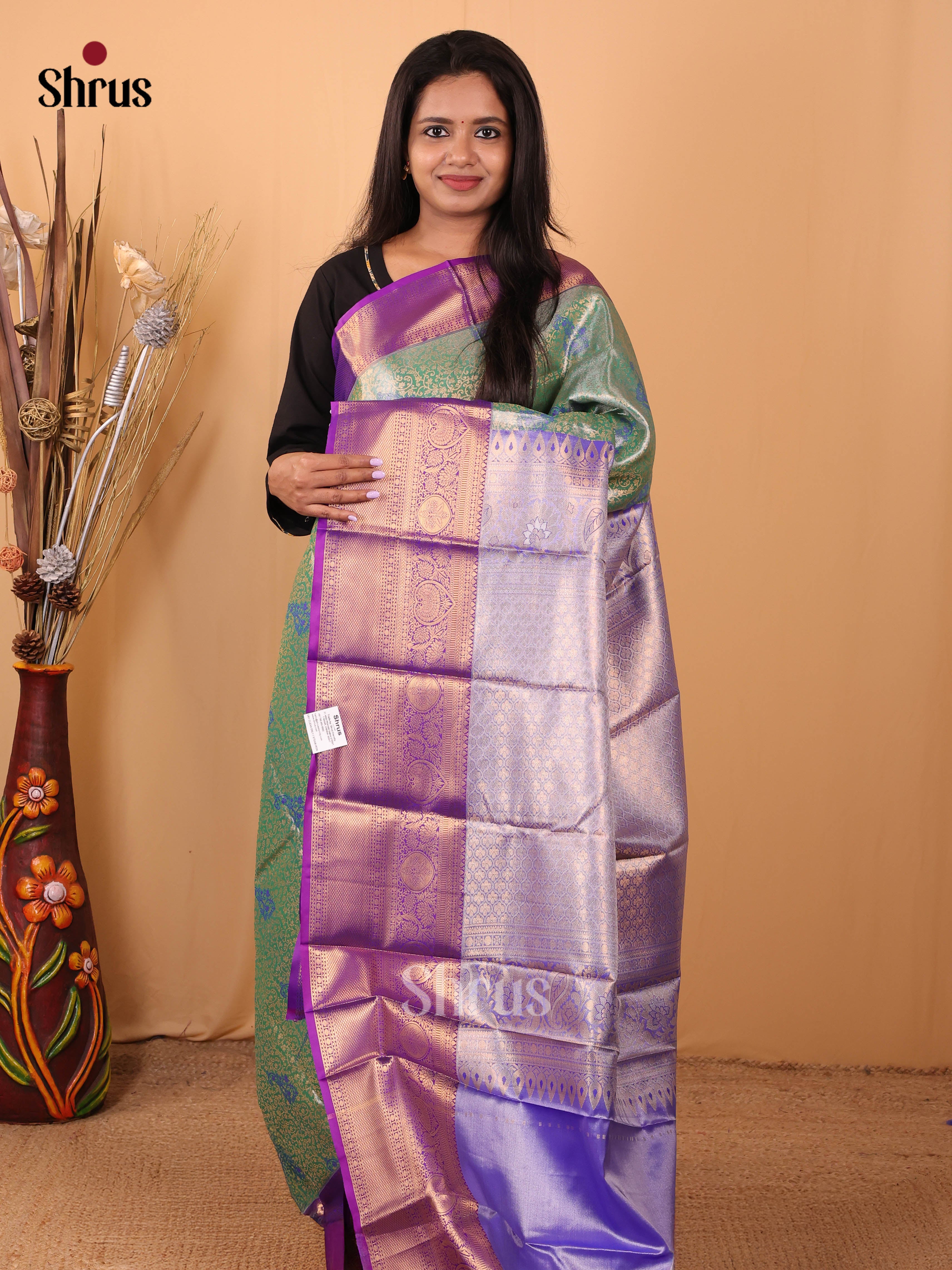 Green & Violet - Kanchipuram-halfpure Saree - Shop on Shrus.com