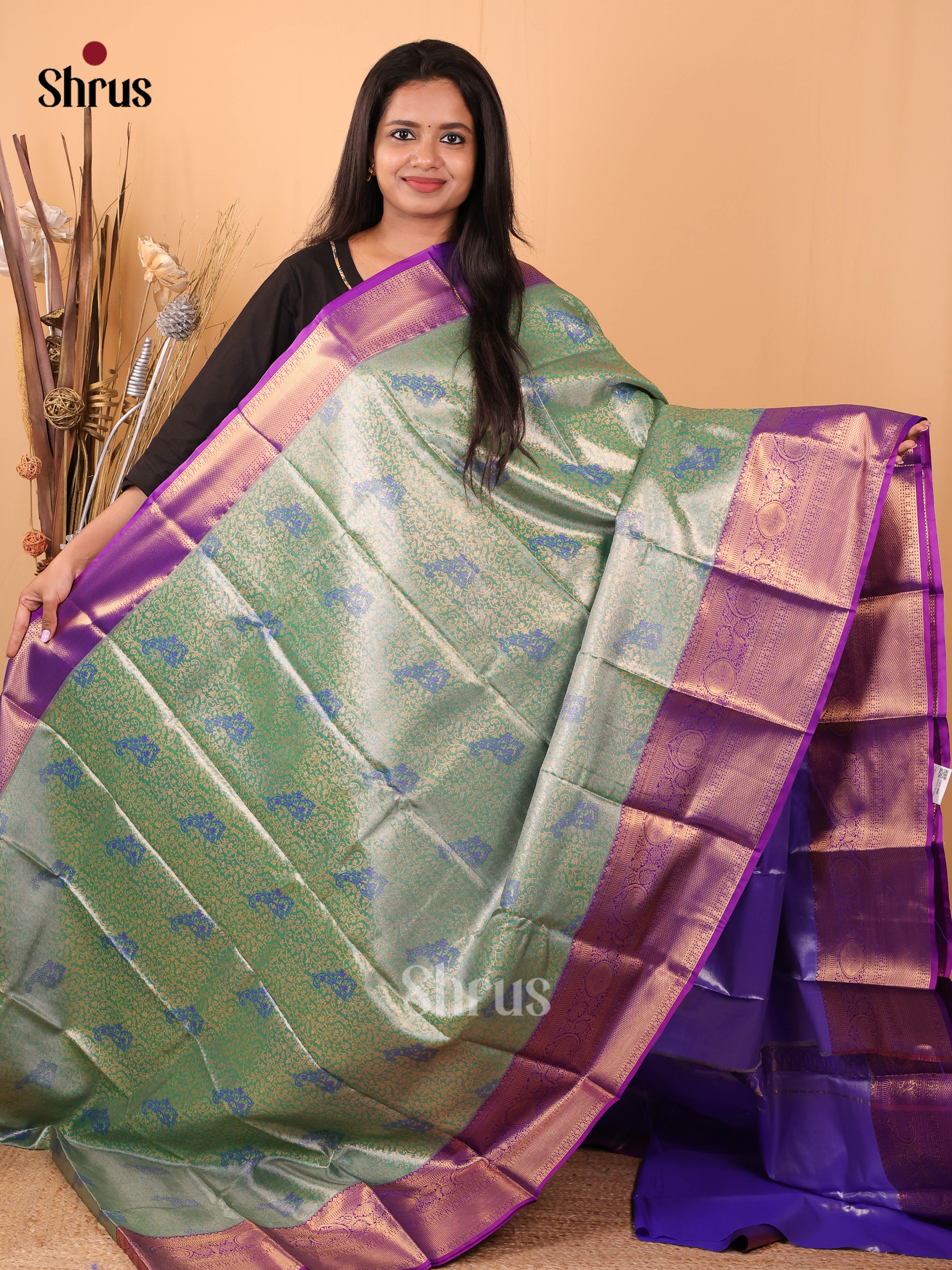 Green & Violet - Kanchipuram-halfpure Saree - Shop on Shrus.com