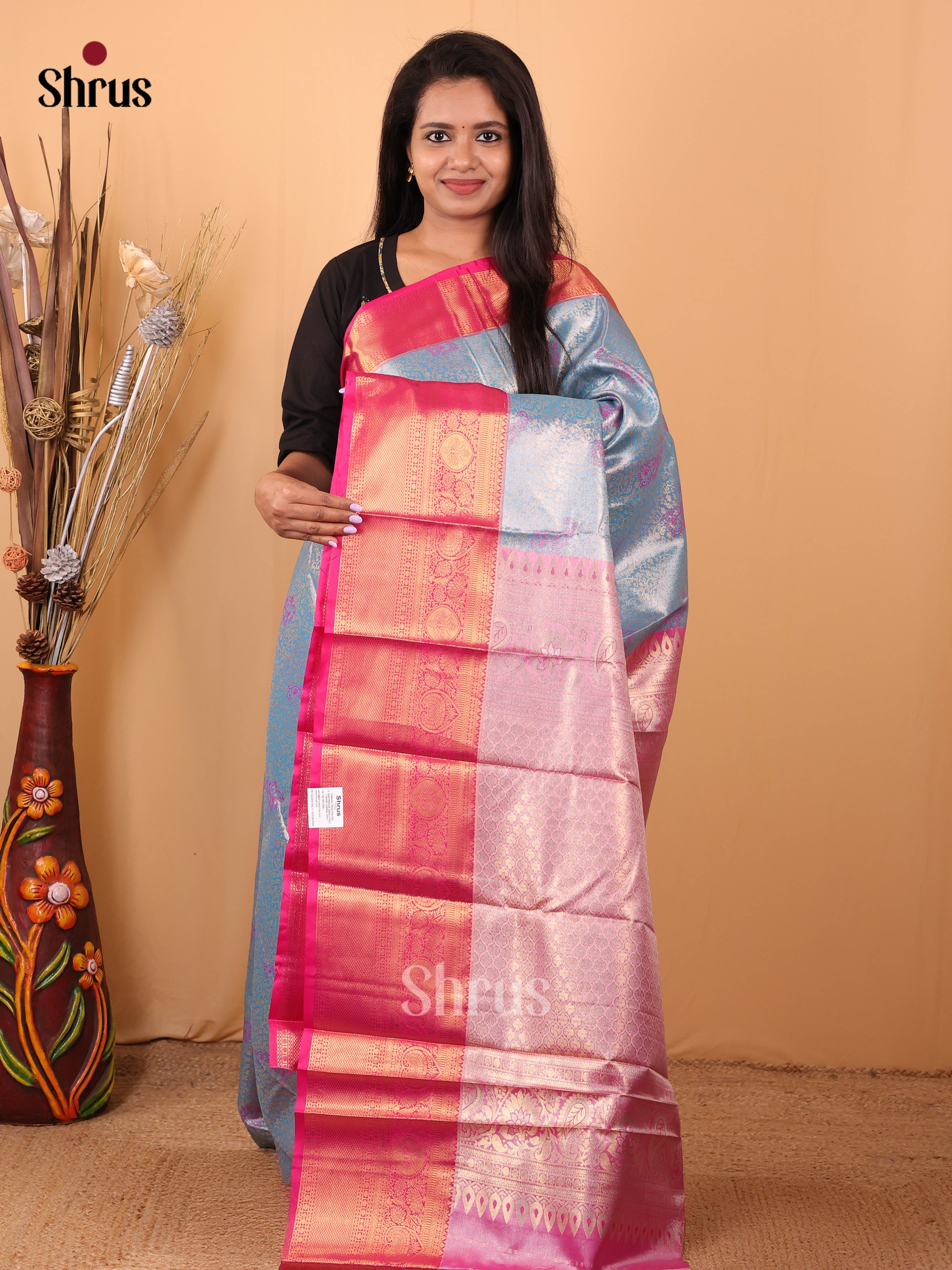 Blue & Pink - Kanchipuram-halfpure Saree - Shop on Shrus.com
