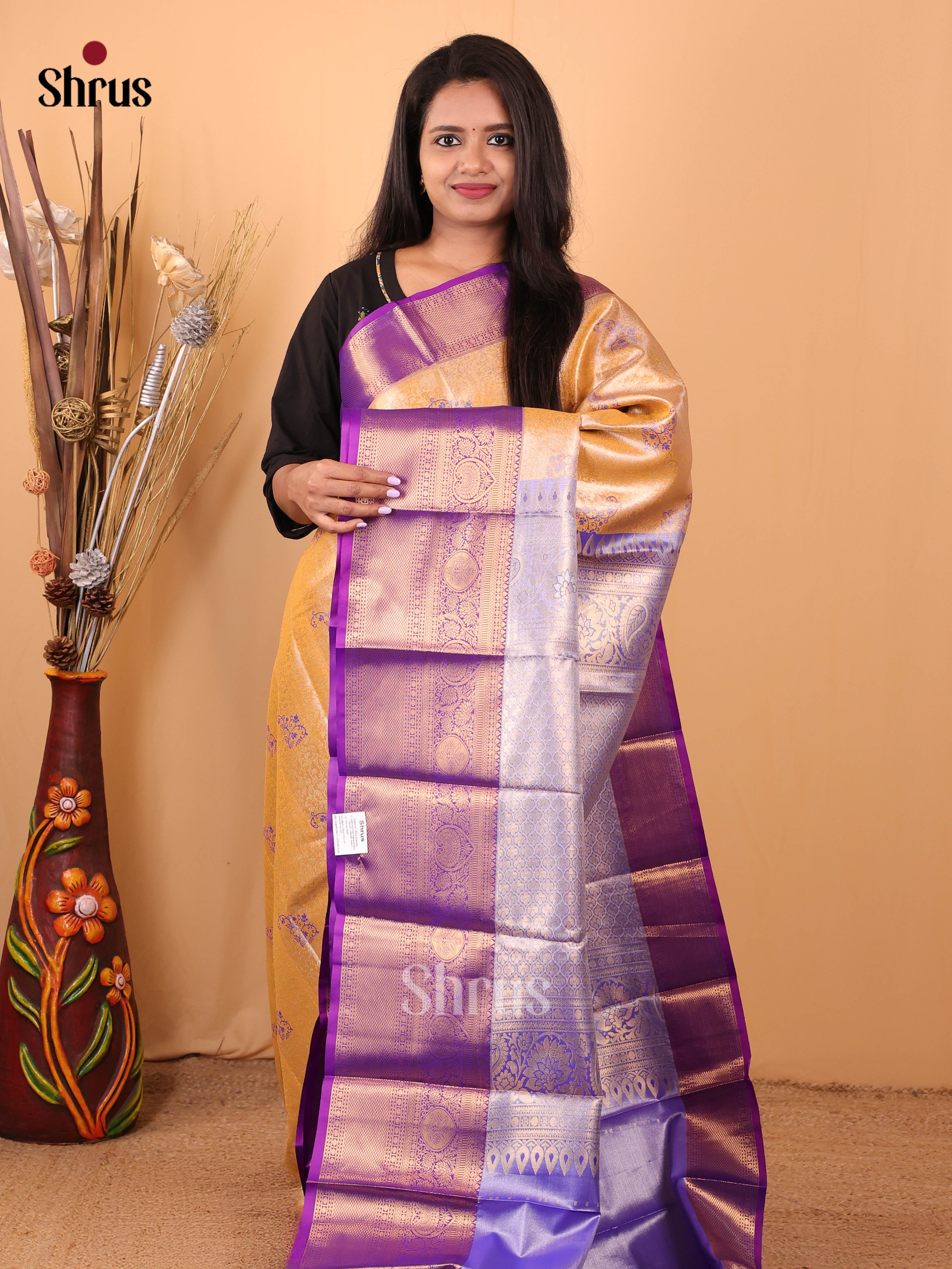 Orange & Violet - Kanchipuram-halfpure Saree - Shop on Shrus.com