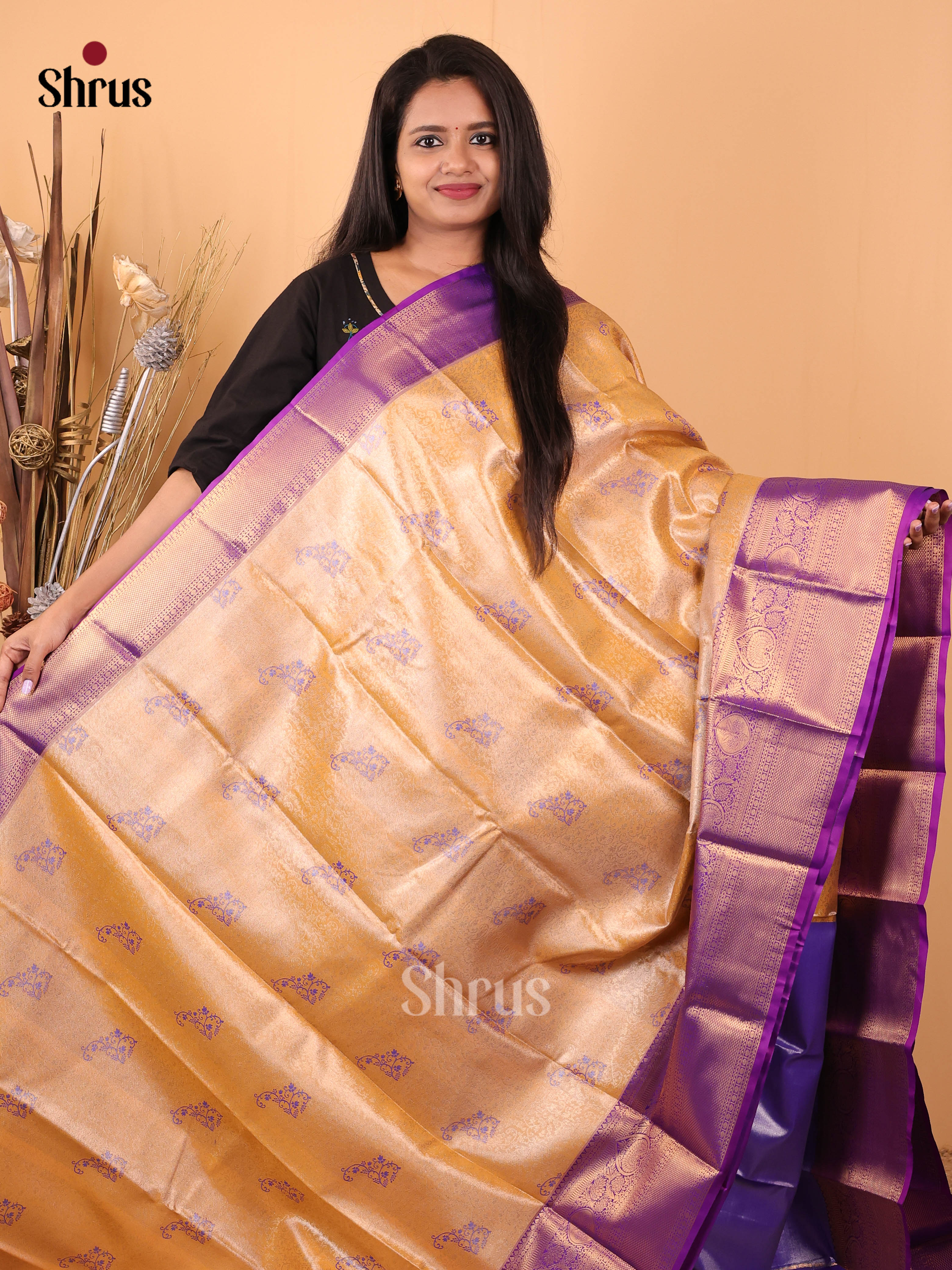 Orange & Violet - Kanchipuram-halfpure Saree - Shop on Shrus.com