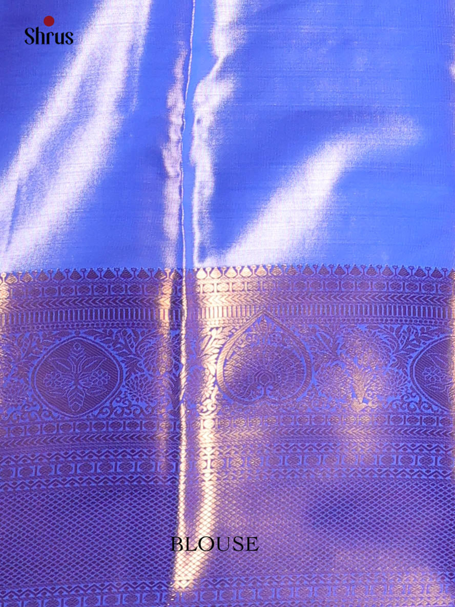 Cream & Blue - Kanchipuram-halfpure Saree - Shop on Shrus.com