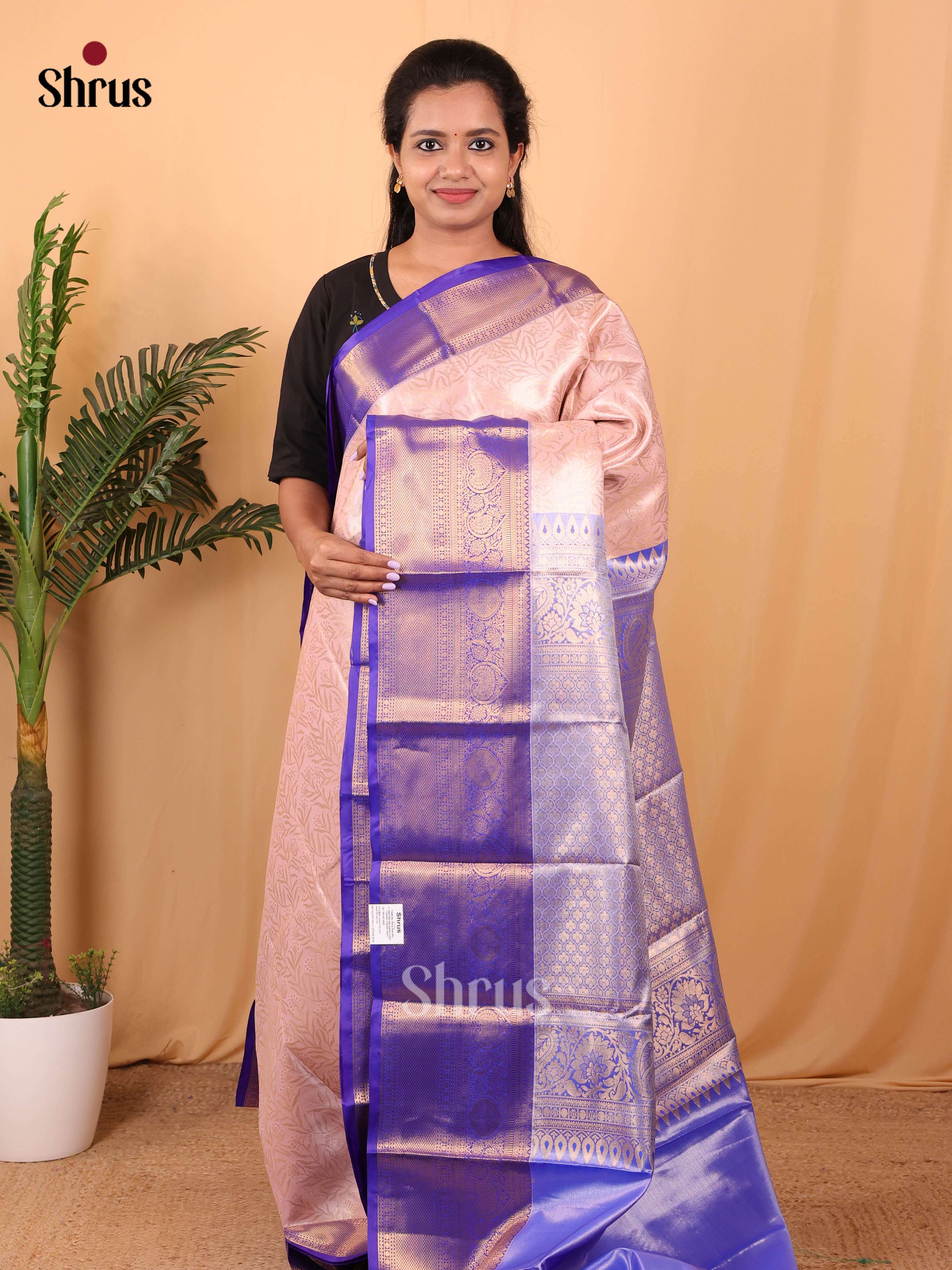 Dusty Pink & Blue - Kanchipuram-halfpure Saree - Shop on Shrus.com