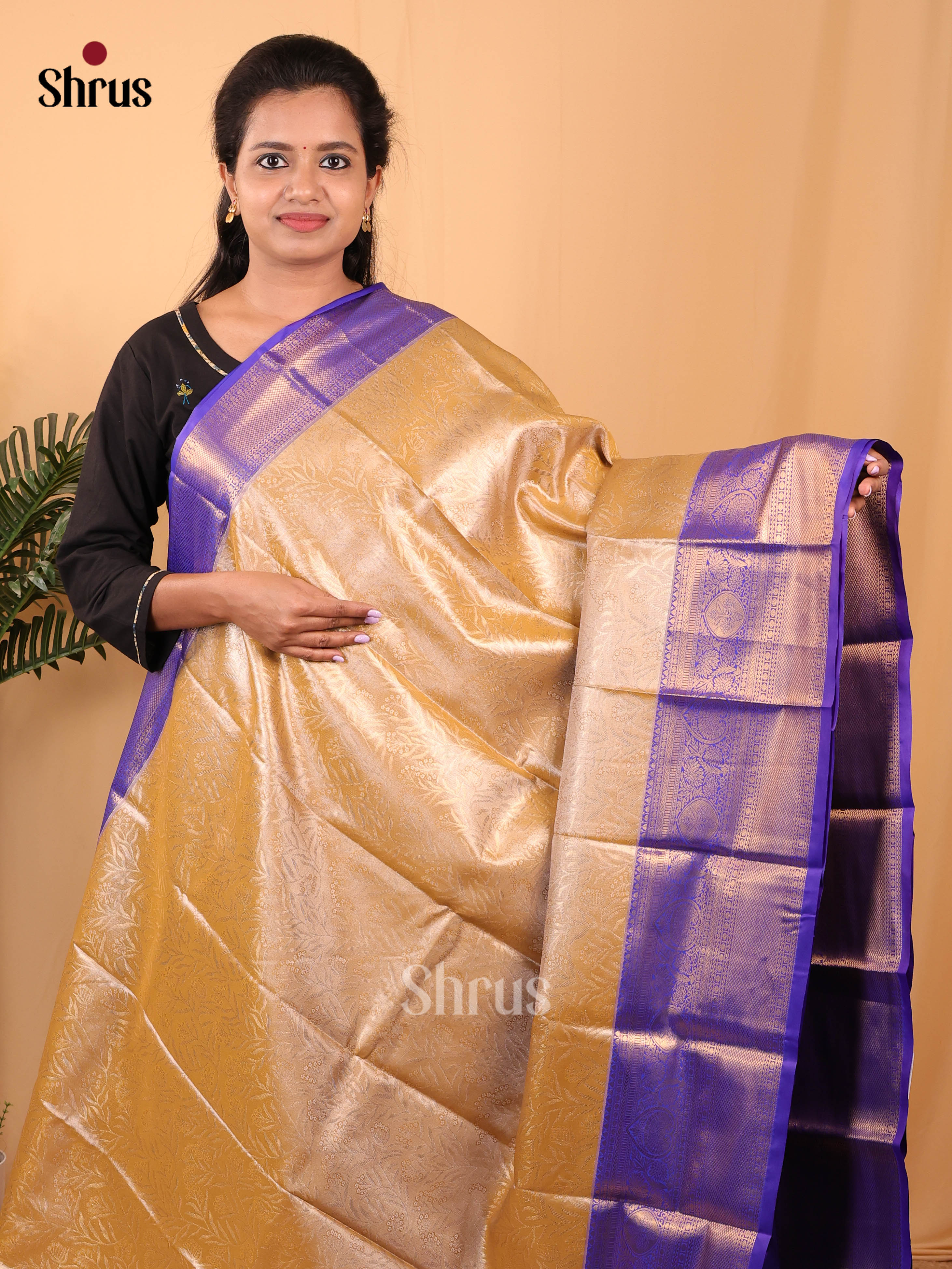 Mustard & Blue - Kanchipuram-halfpure Saree - Shop on Shrus.com