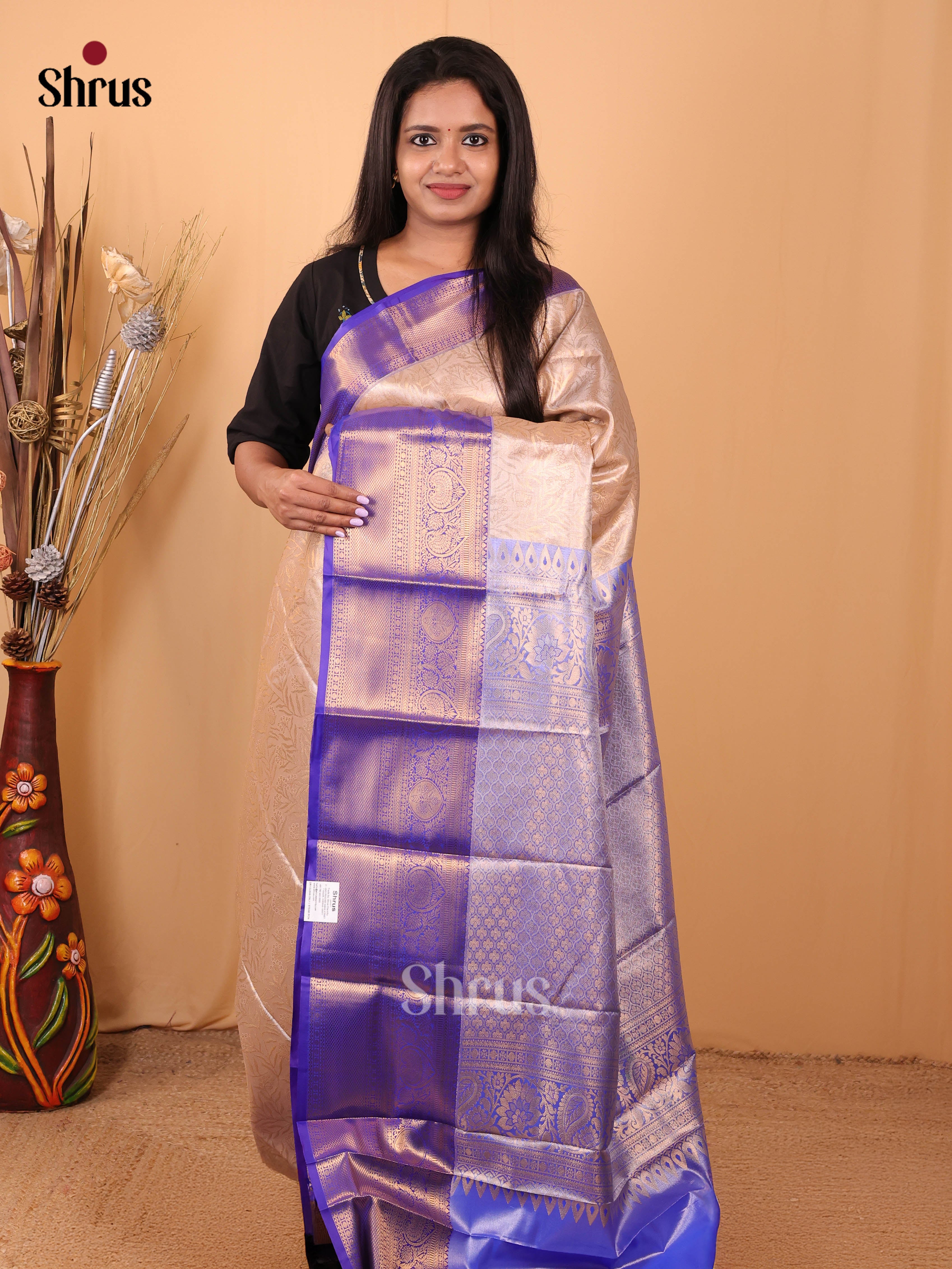 Lite Brown & Purple - Kanchipuram-halfpure Saree - Shop on Shrus.com