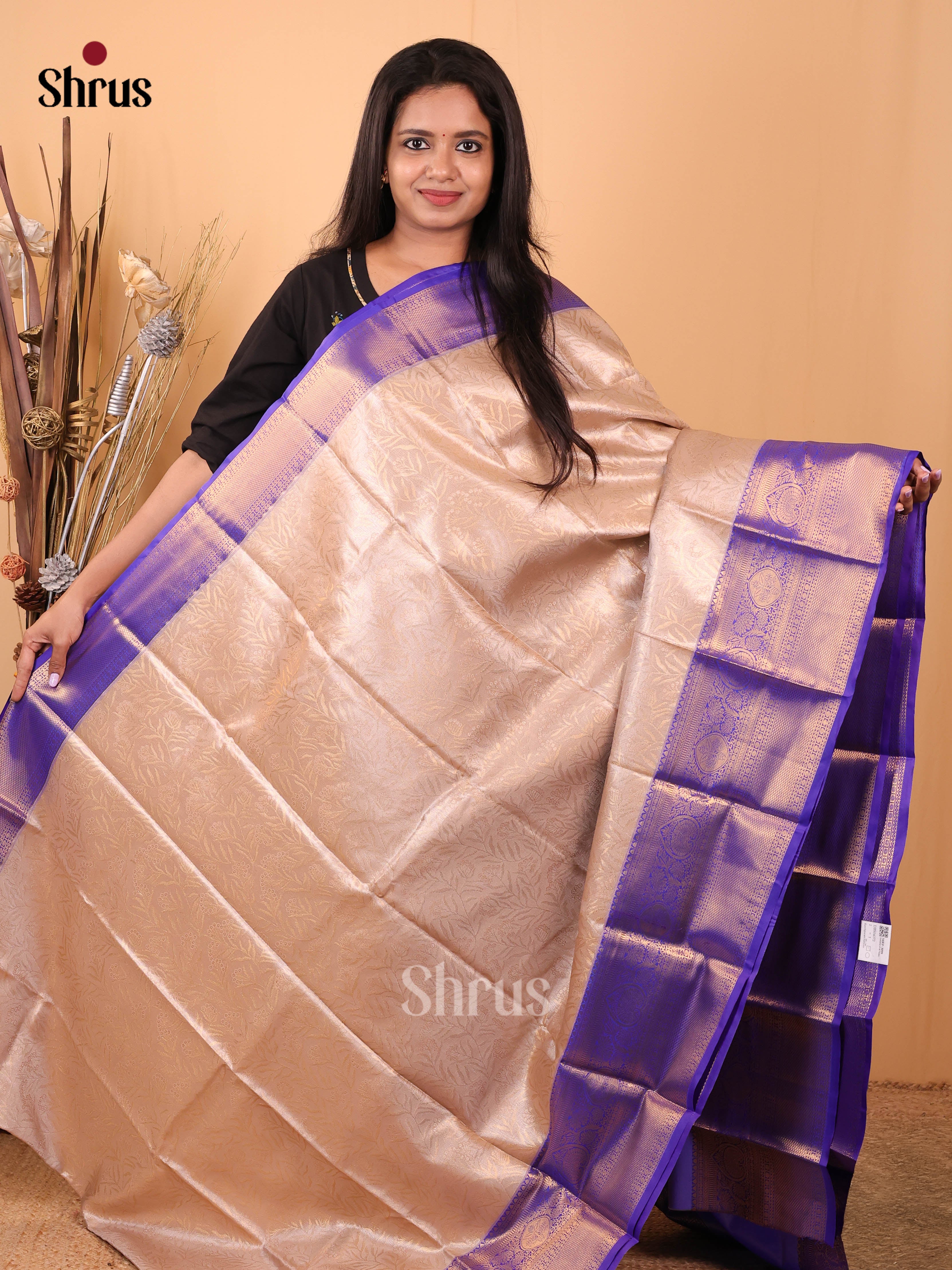 Lite Brown & Purple - Kanchipuram-halfpure Saree - Shop on Shrus.com