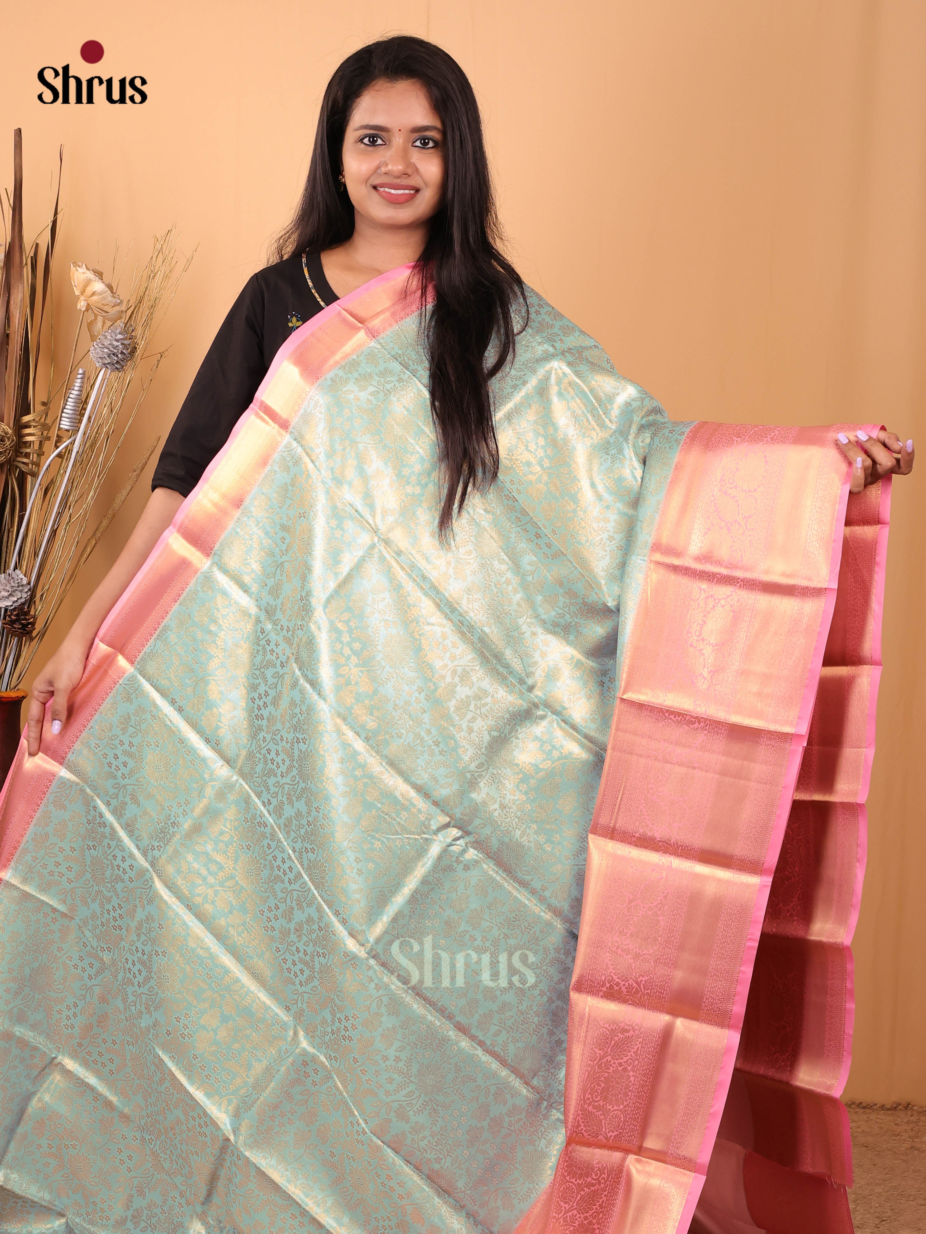 Blue & Pink - Kanchipuram-halfpure Saree - Shop on Shrus.com
