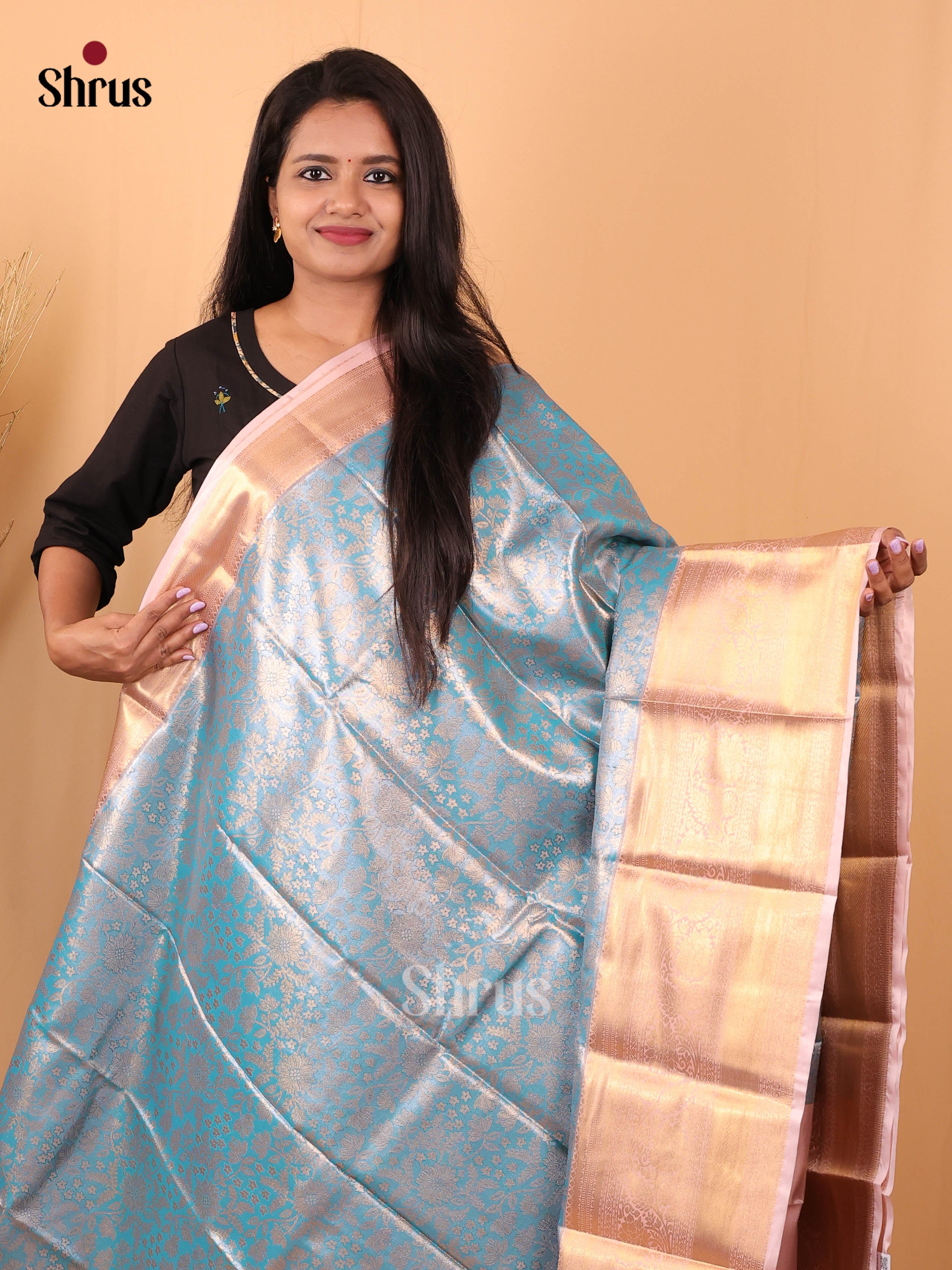 Blue & Mild Lavender- Kanchipuram-halfpure Saree - Shop on Shrus.com