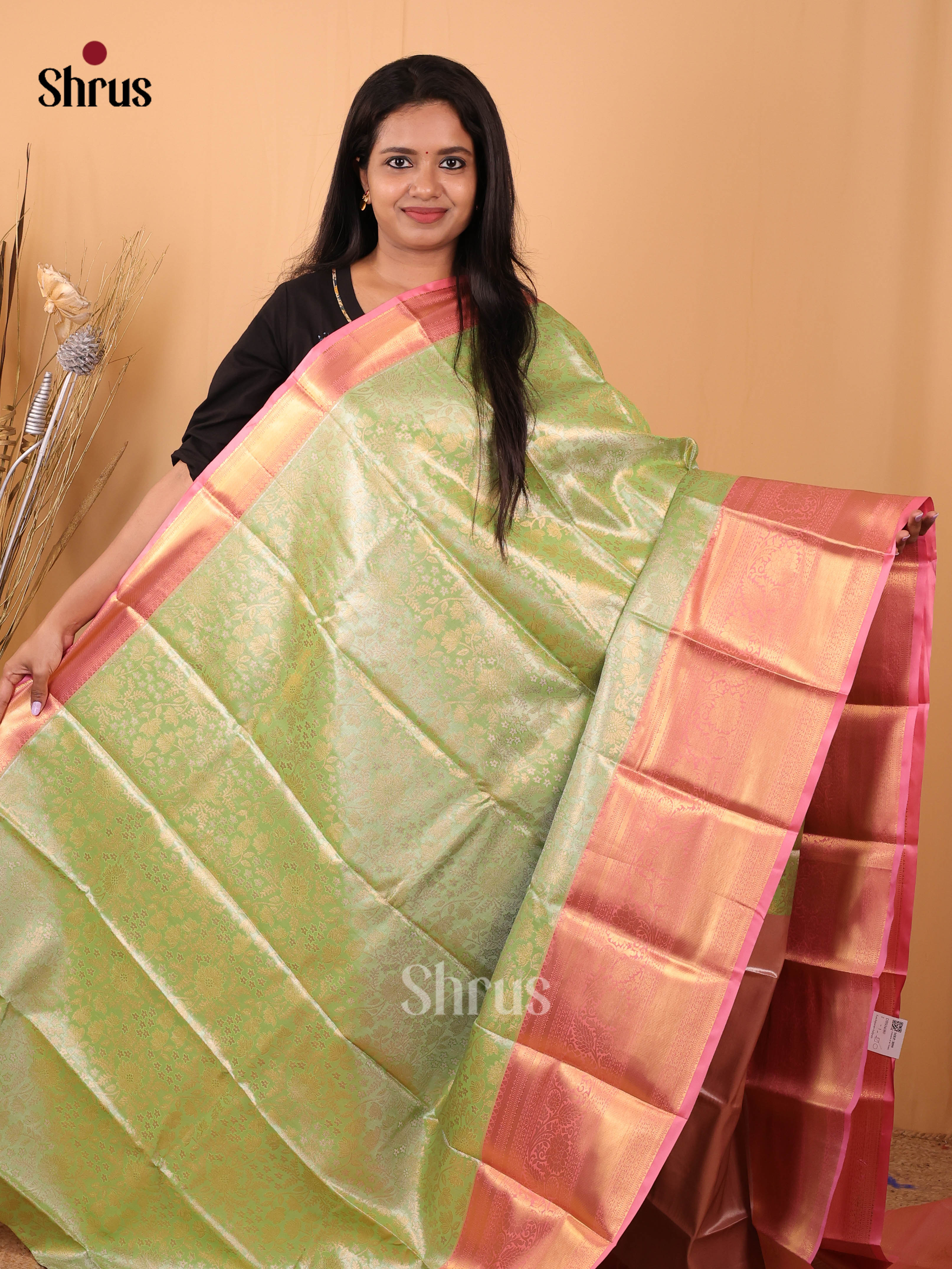 Green & Pink - Kanchipuram-halfpure Saree - Shop on Shrus.com