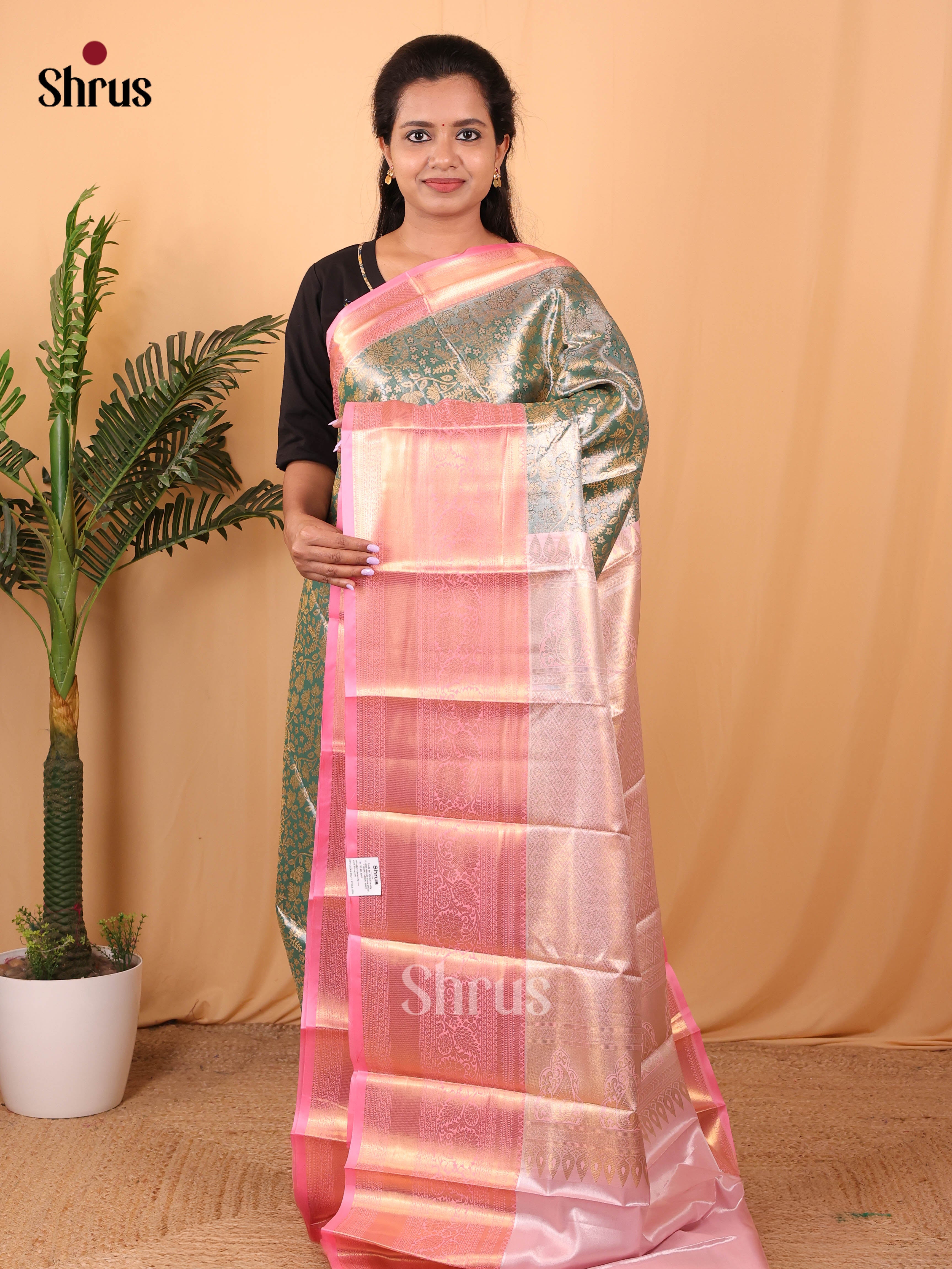 Green & Pink - Kanchipuram-halfpure Saree - Shop on Shrus.com