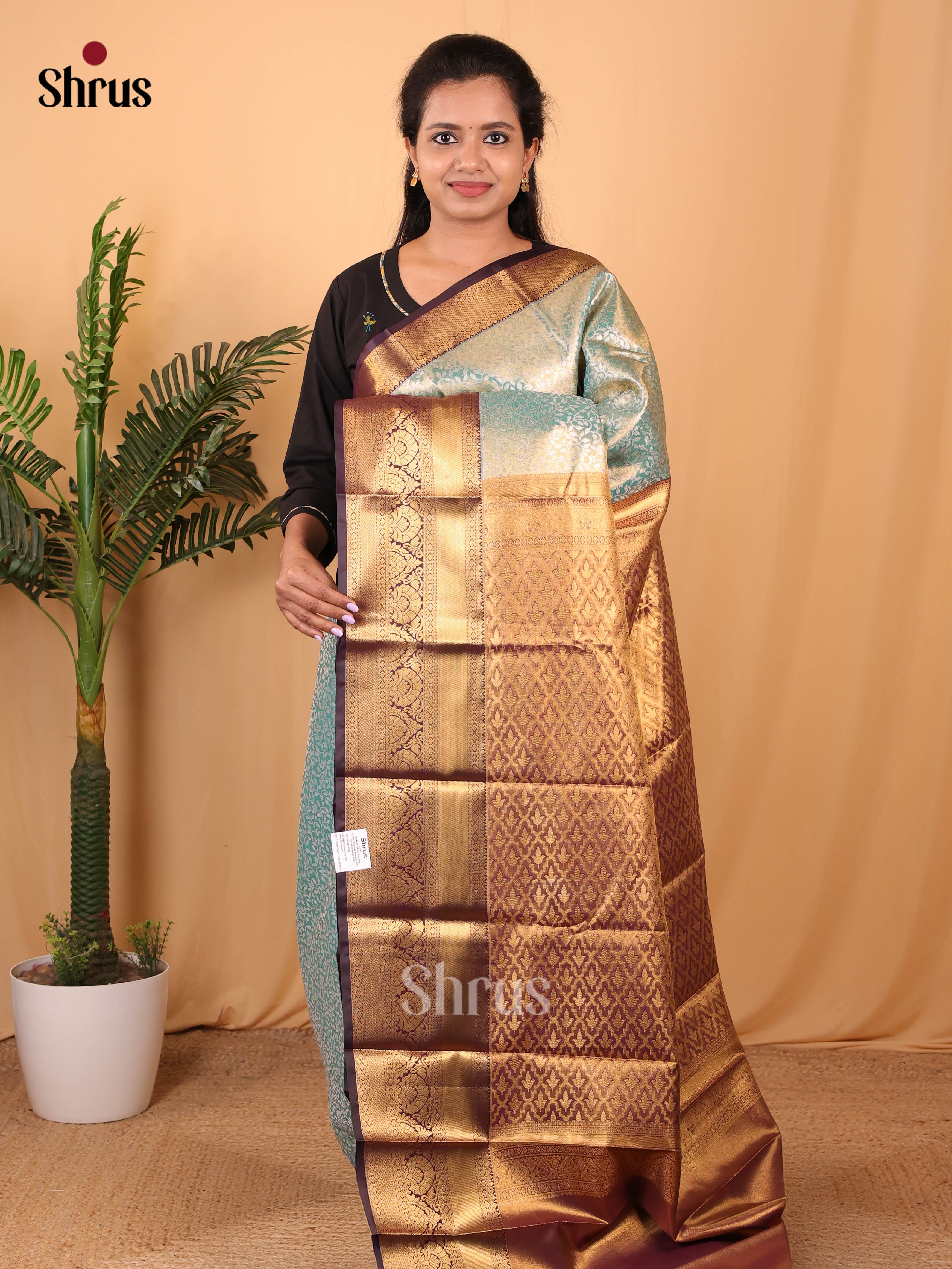 Blue & Brown - Kanchipuram-halfpure Saree - Shop on Shrus.com
