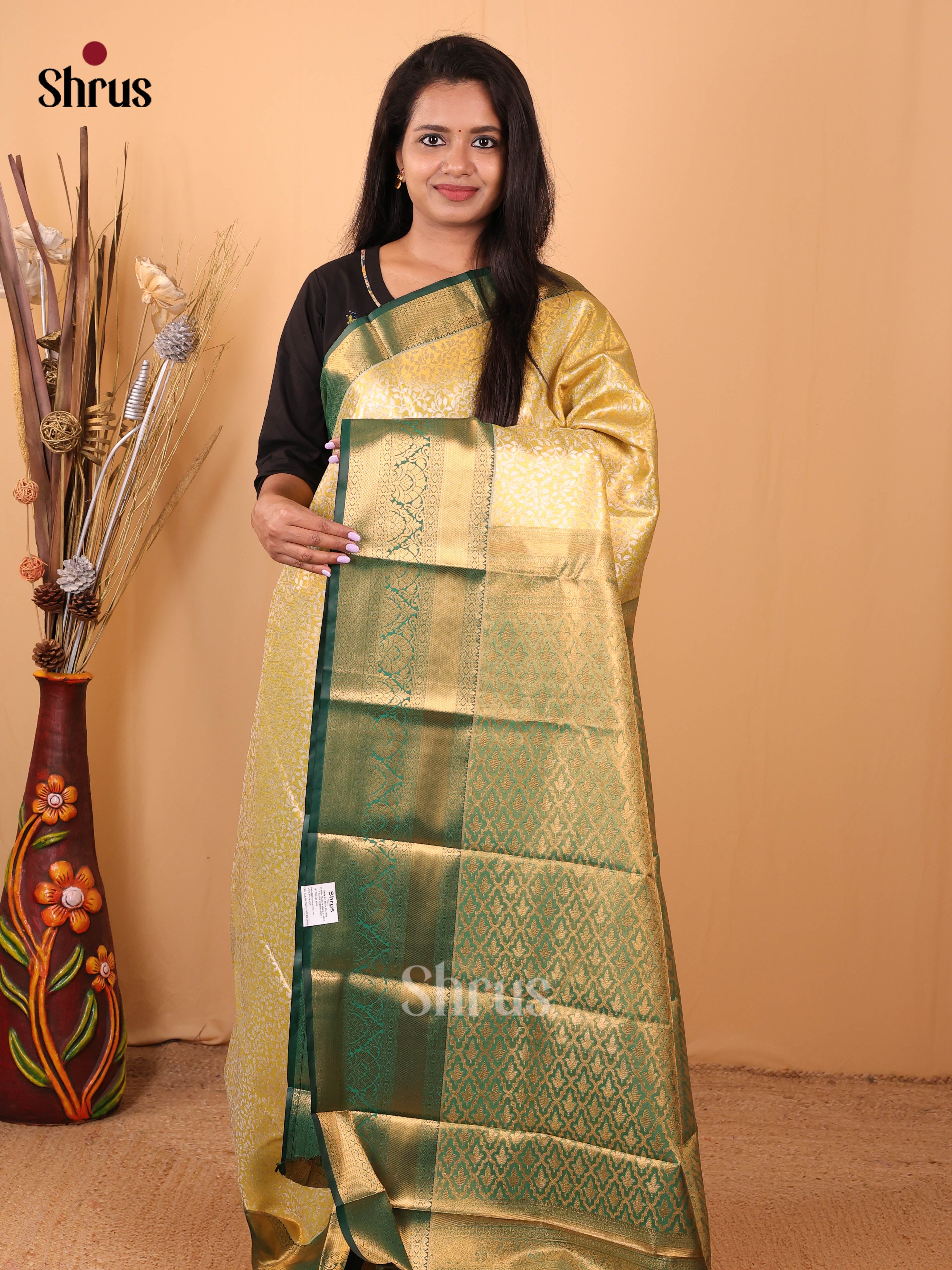 Gold & Green - Kanchipuram-halfpure Saree - Shop on Shrus.com