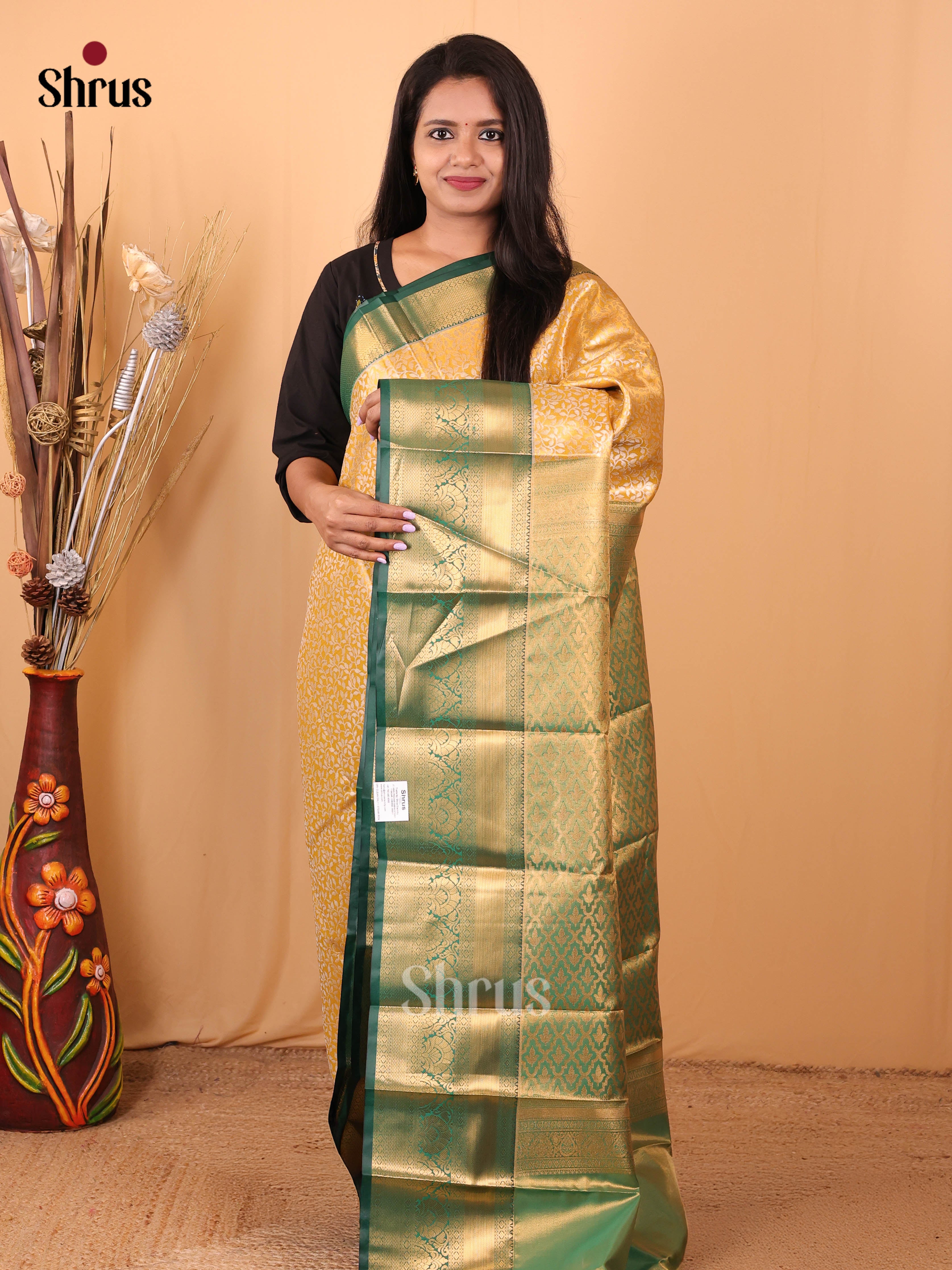 Peach & Green - Kanchipuram-halfpure Saree - Shop on Shrus.com